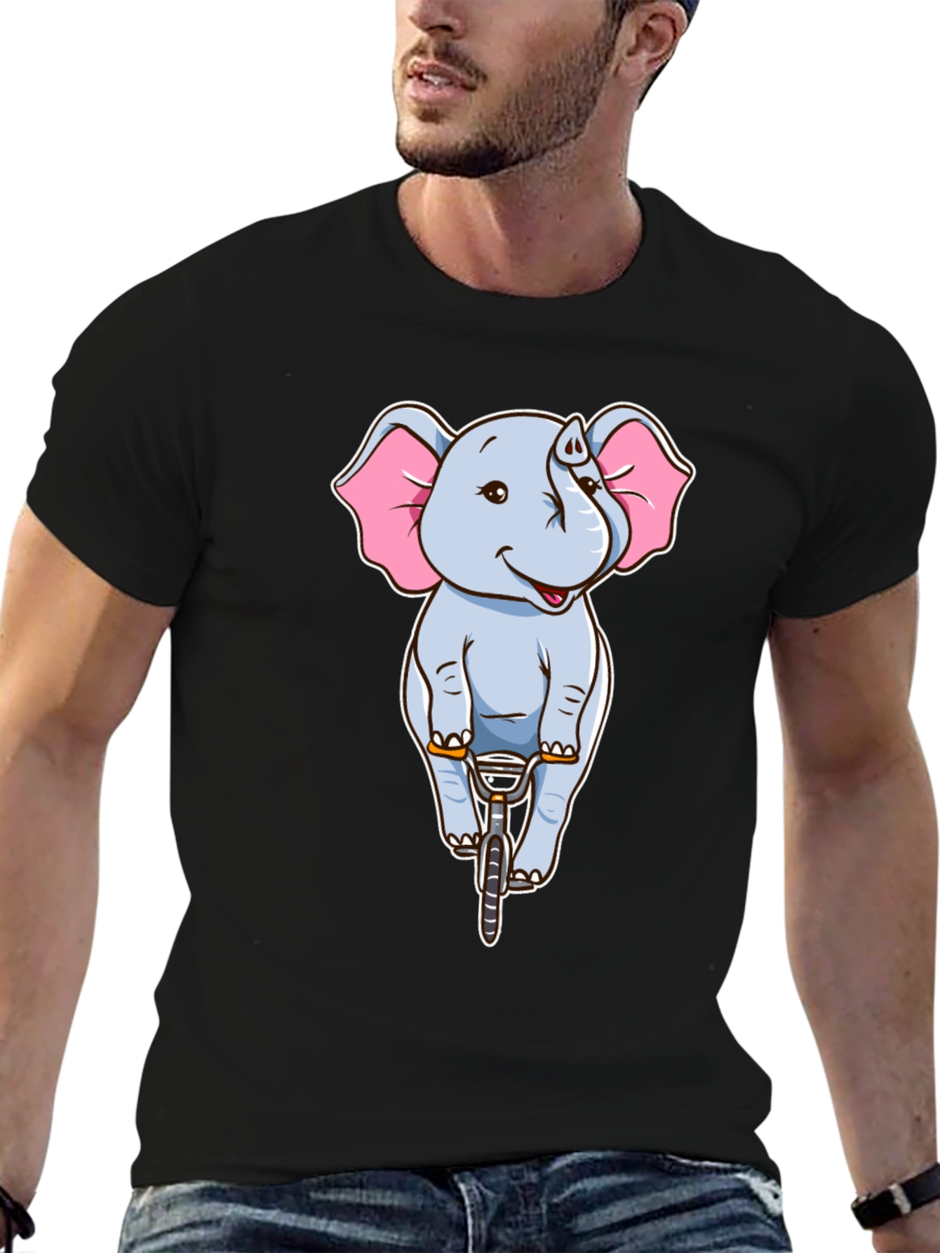 Elephant Riding Bike Graphic Tee - Black