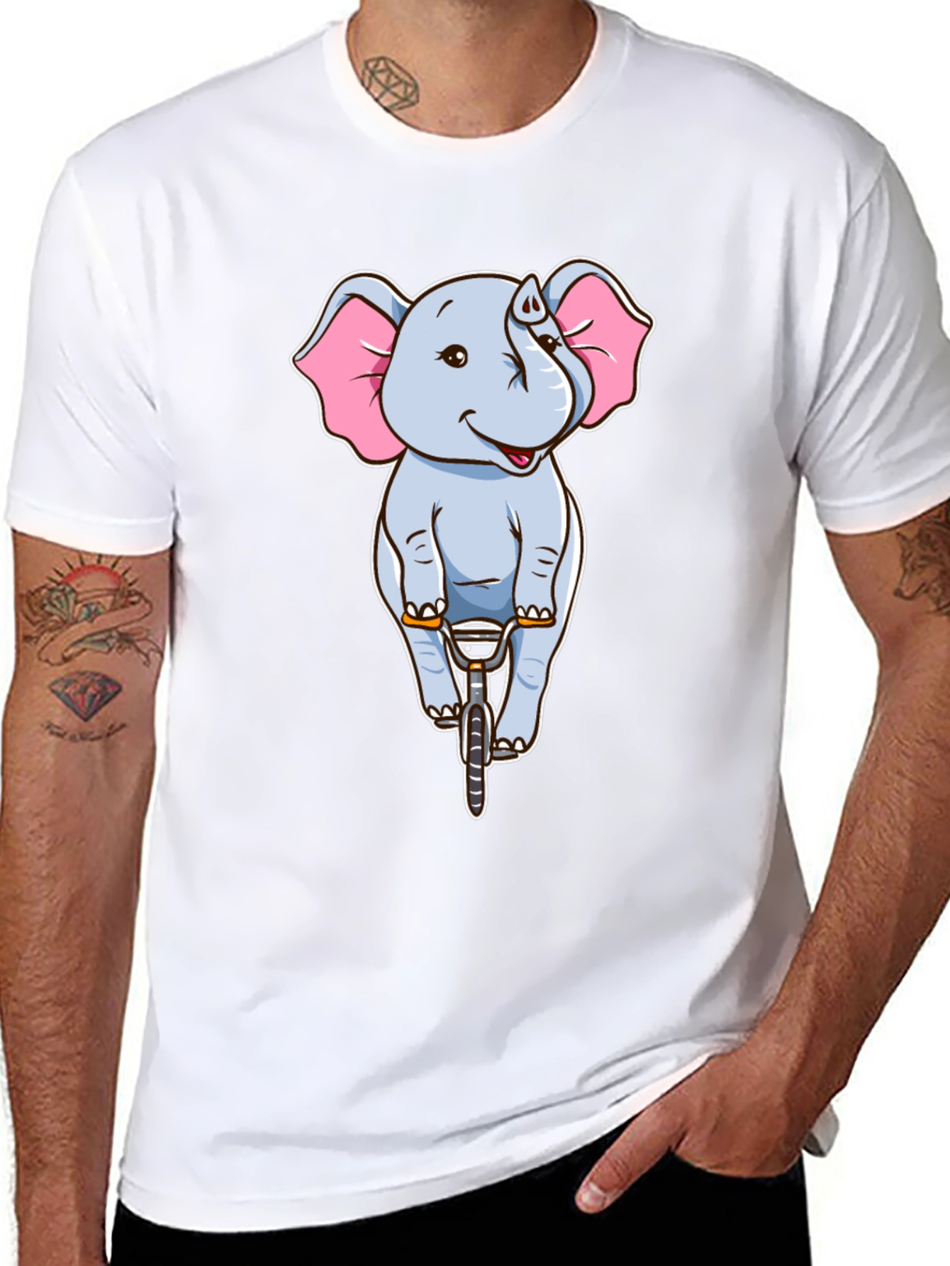 Elephant Riding Bike Graphic Tee - Black
