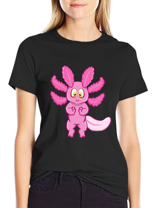 Axolotl Cartoon Graphic Tee - Black Unisex T-Shirt