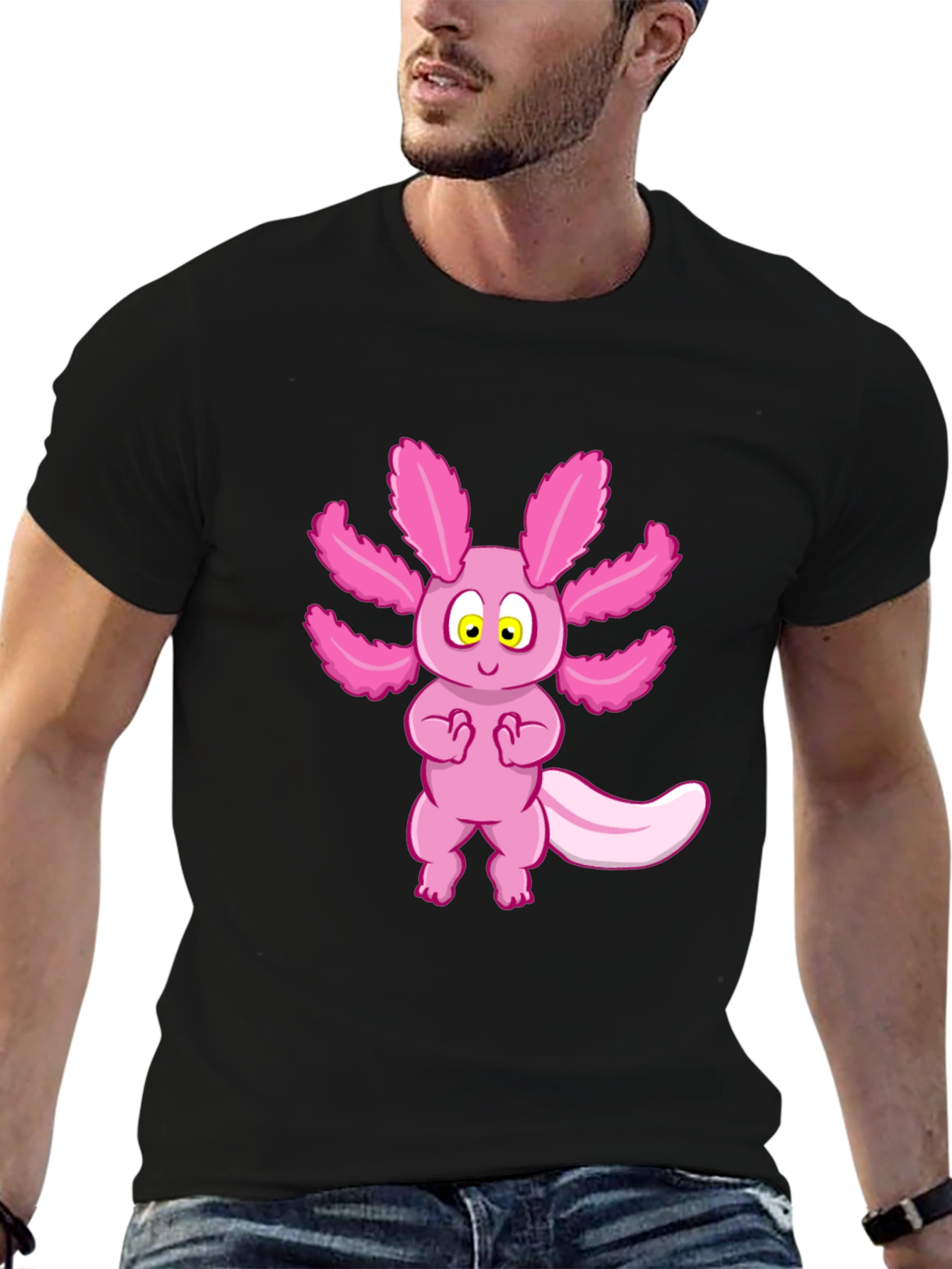 Axolotl Cartoon Graphic Tee - Black Unisex T-Shirt