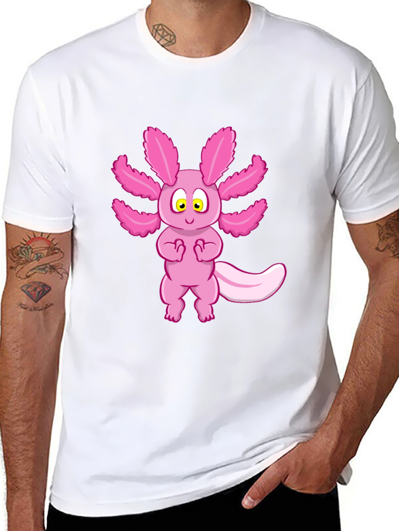 Axolotl Cartoon Graphic Tee - Black Unisex T-Shirt