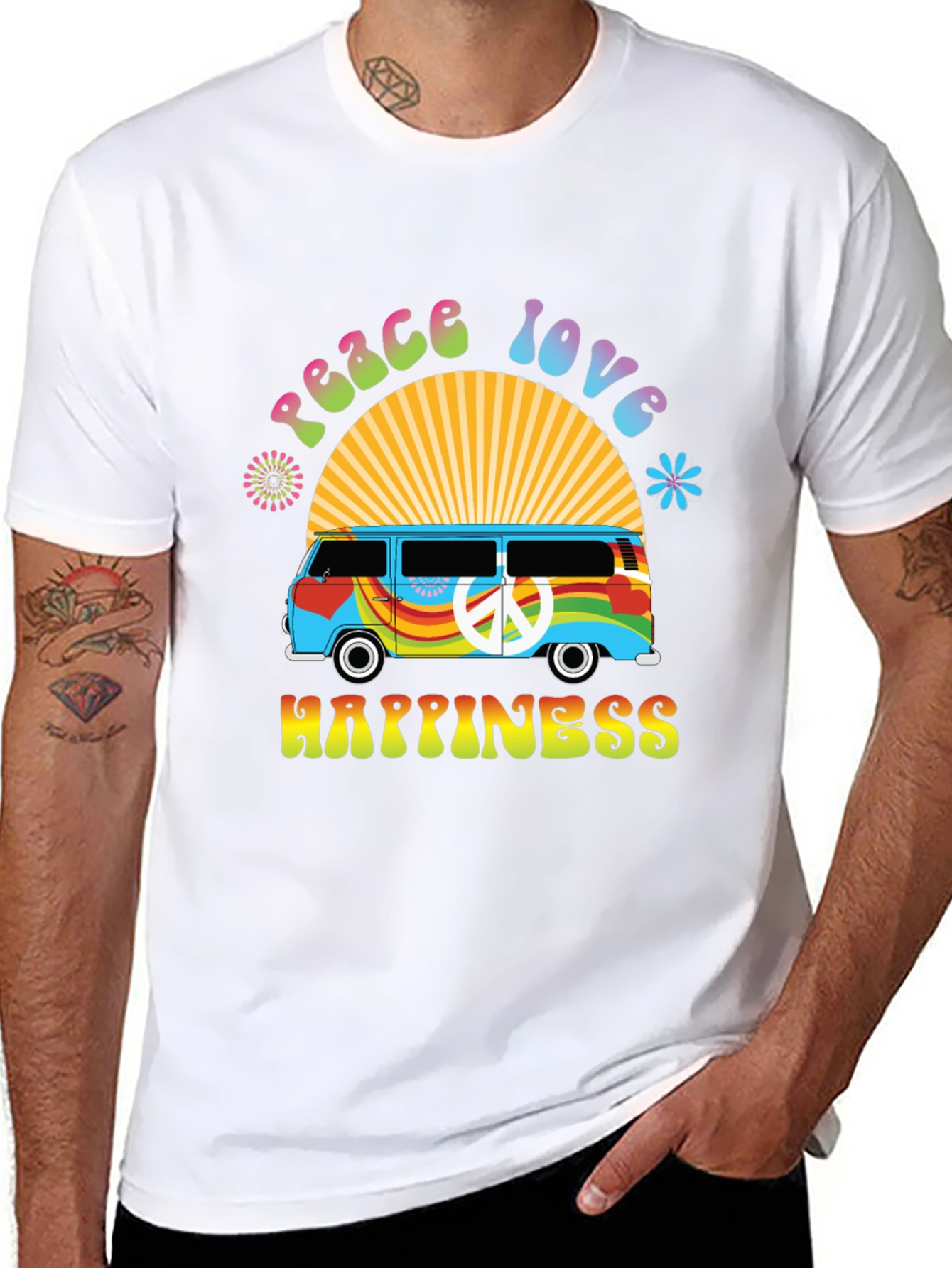 Peace Love Happiness Retro Van T-Shirt