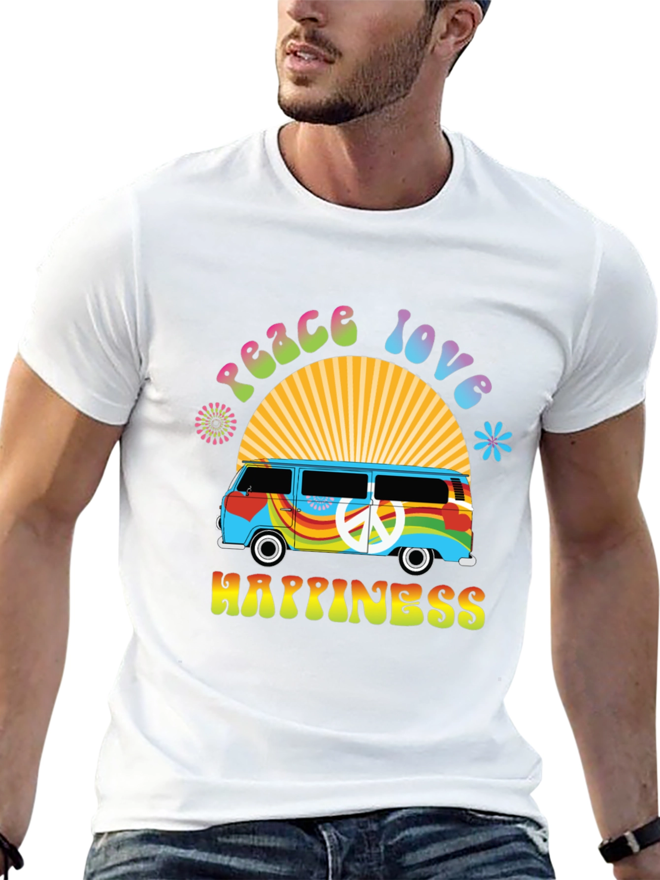 Peace Love Happiness Retro Van T-Shirt