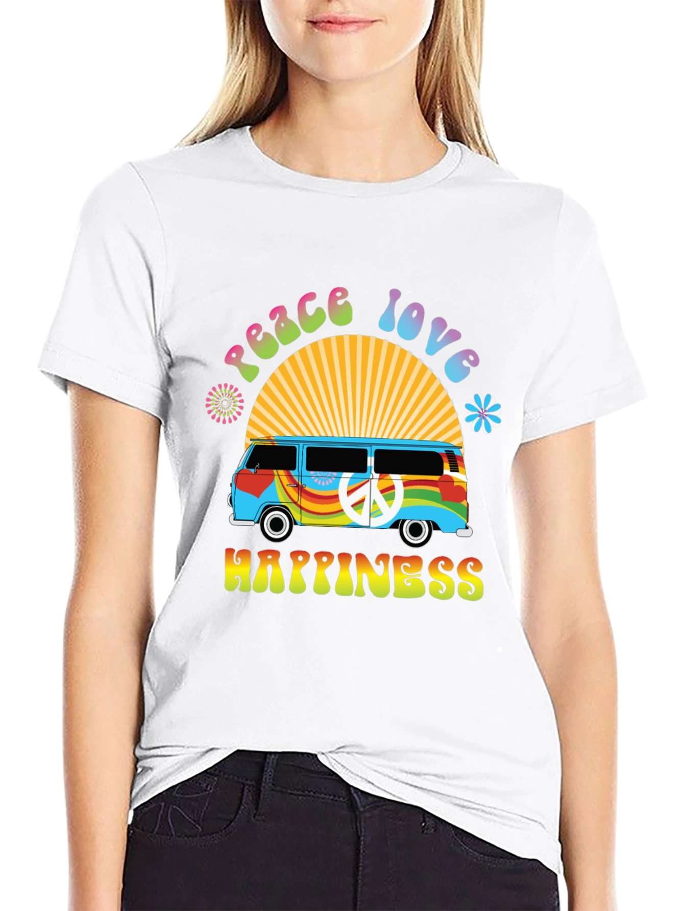Peace Love Happiness Retro Van T-Shirt