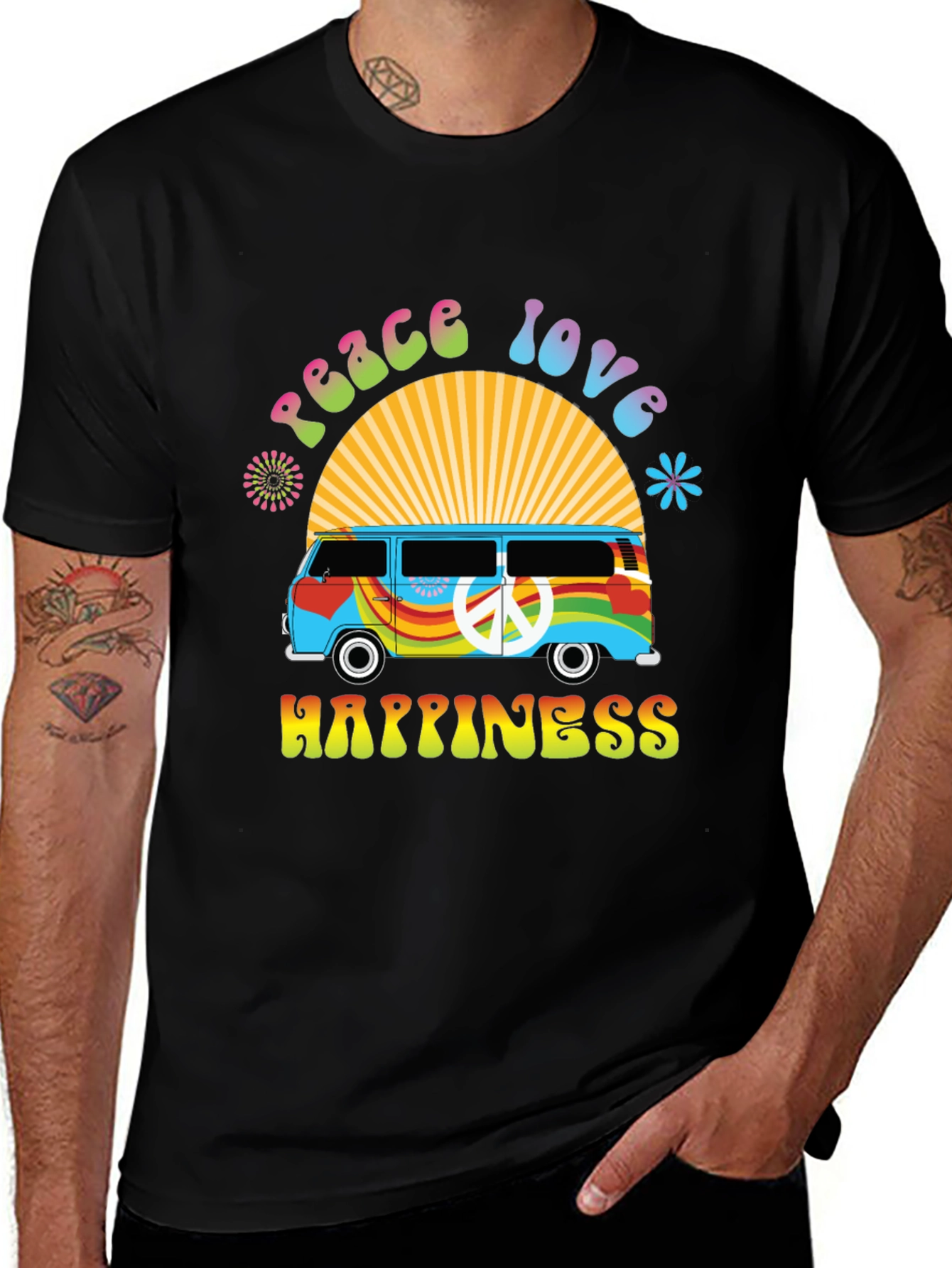 Peace Love Happiness Retro Van T-Shirt