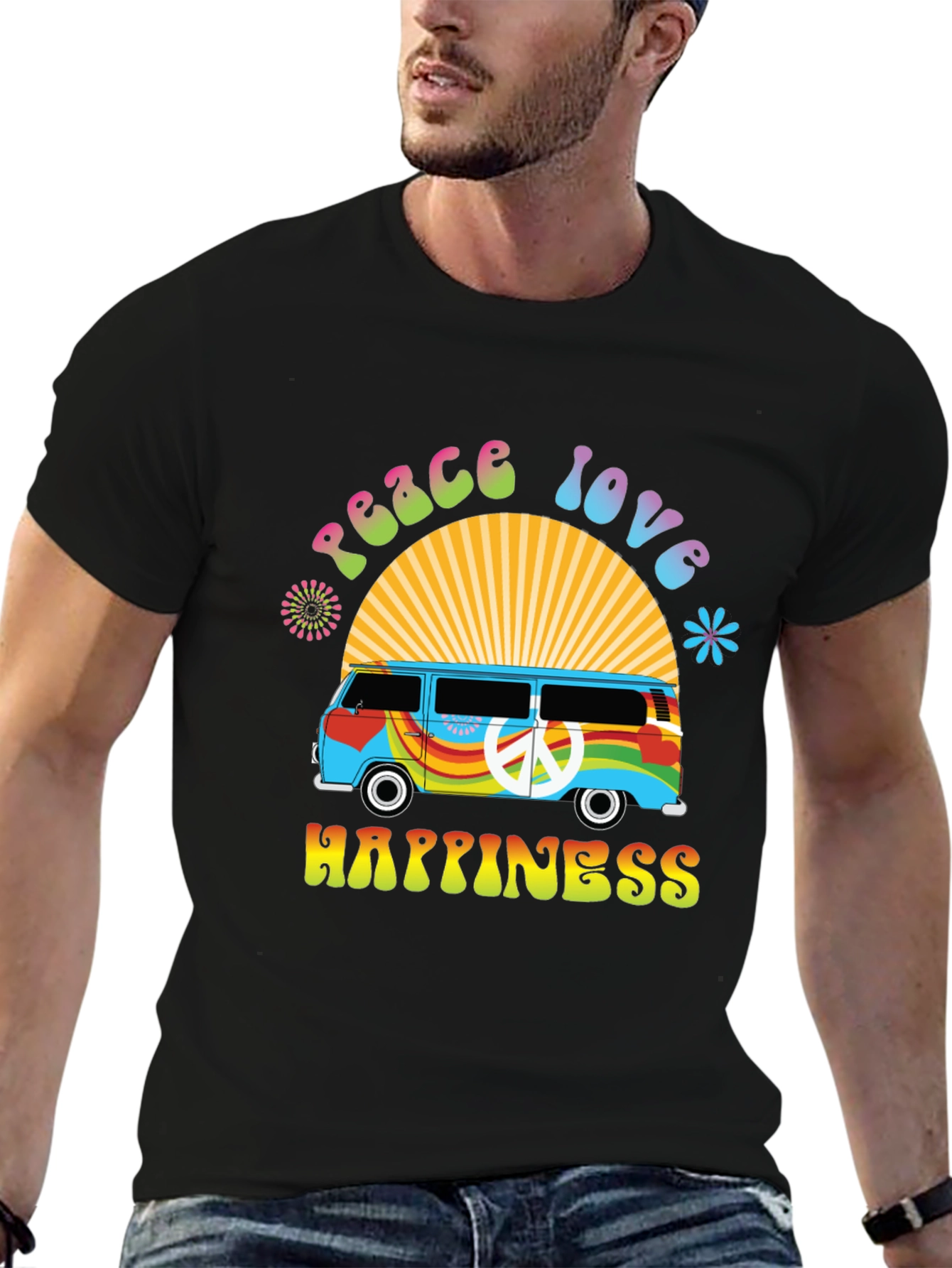 Peace Love Happiness Retro Van T-Shirt