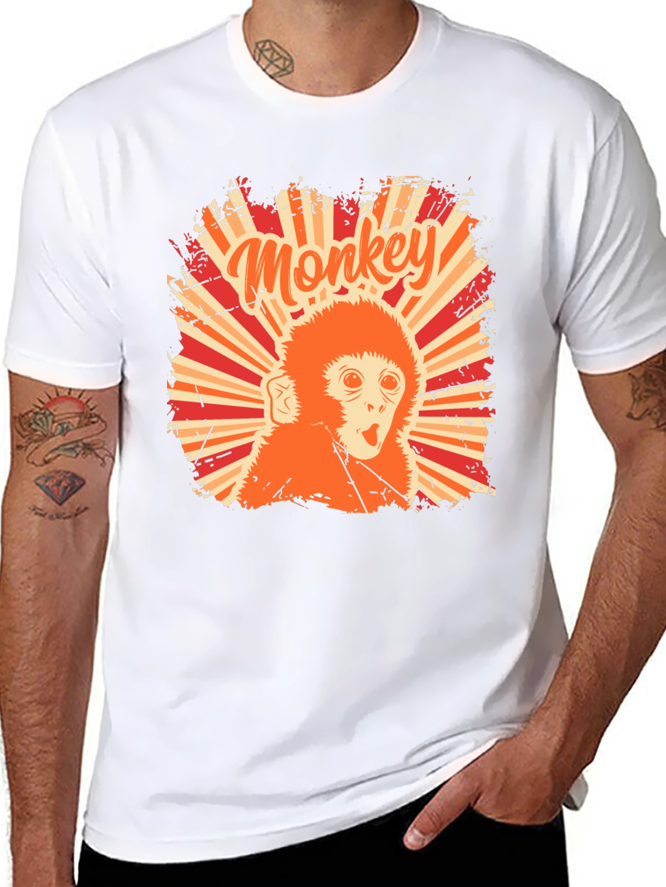Retro Monkey Graphic T-Shirt - Black