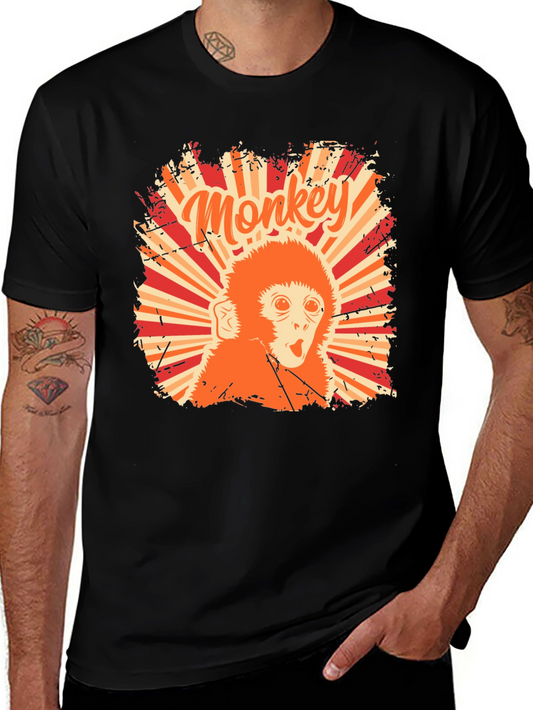 Retro Monkey Graphic T-Shirt - Black