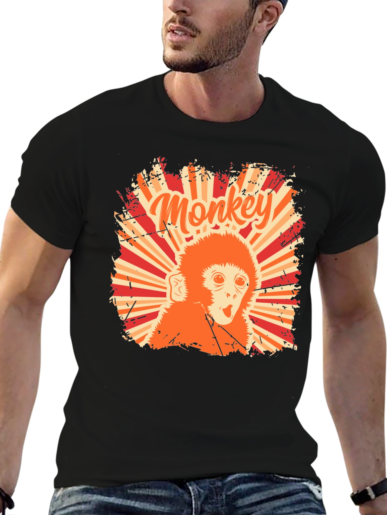 Retro Monkey Graphic T-Shirt - Black