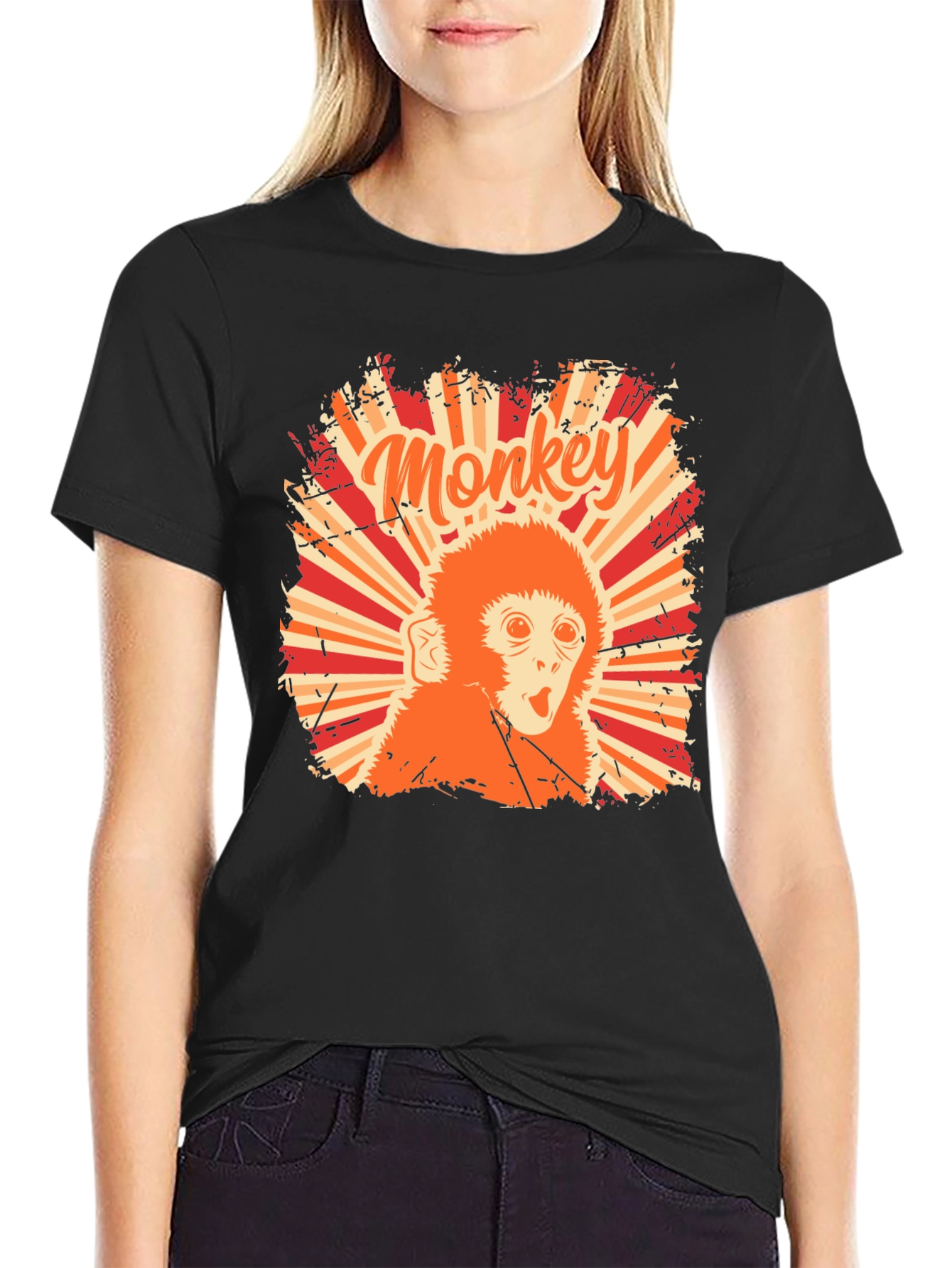 Retro Monkey Graphic T-Shirt - Black