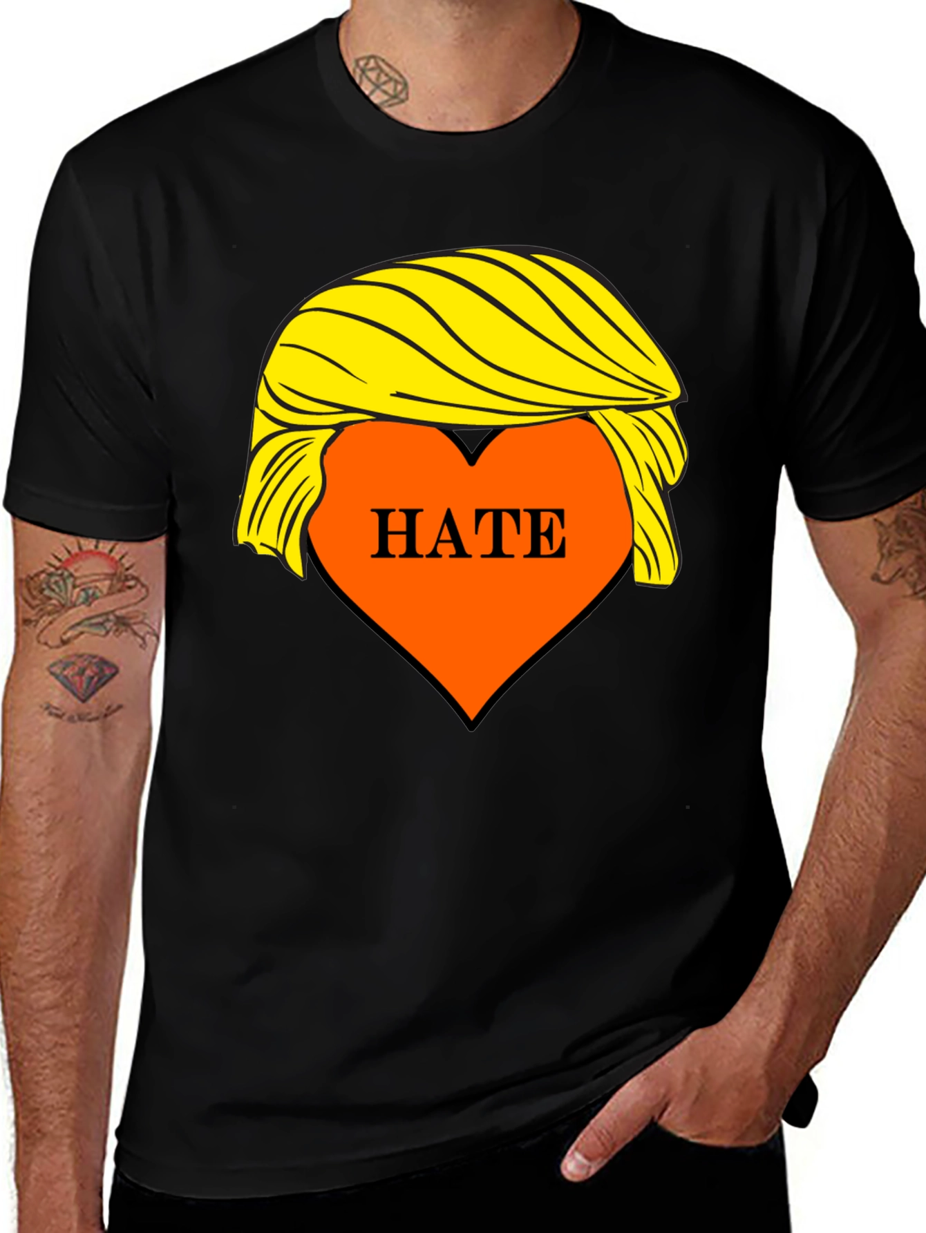 HATE Trump Hair Parody Graphic T-Shirt