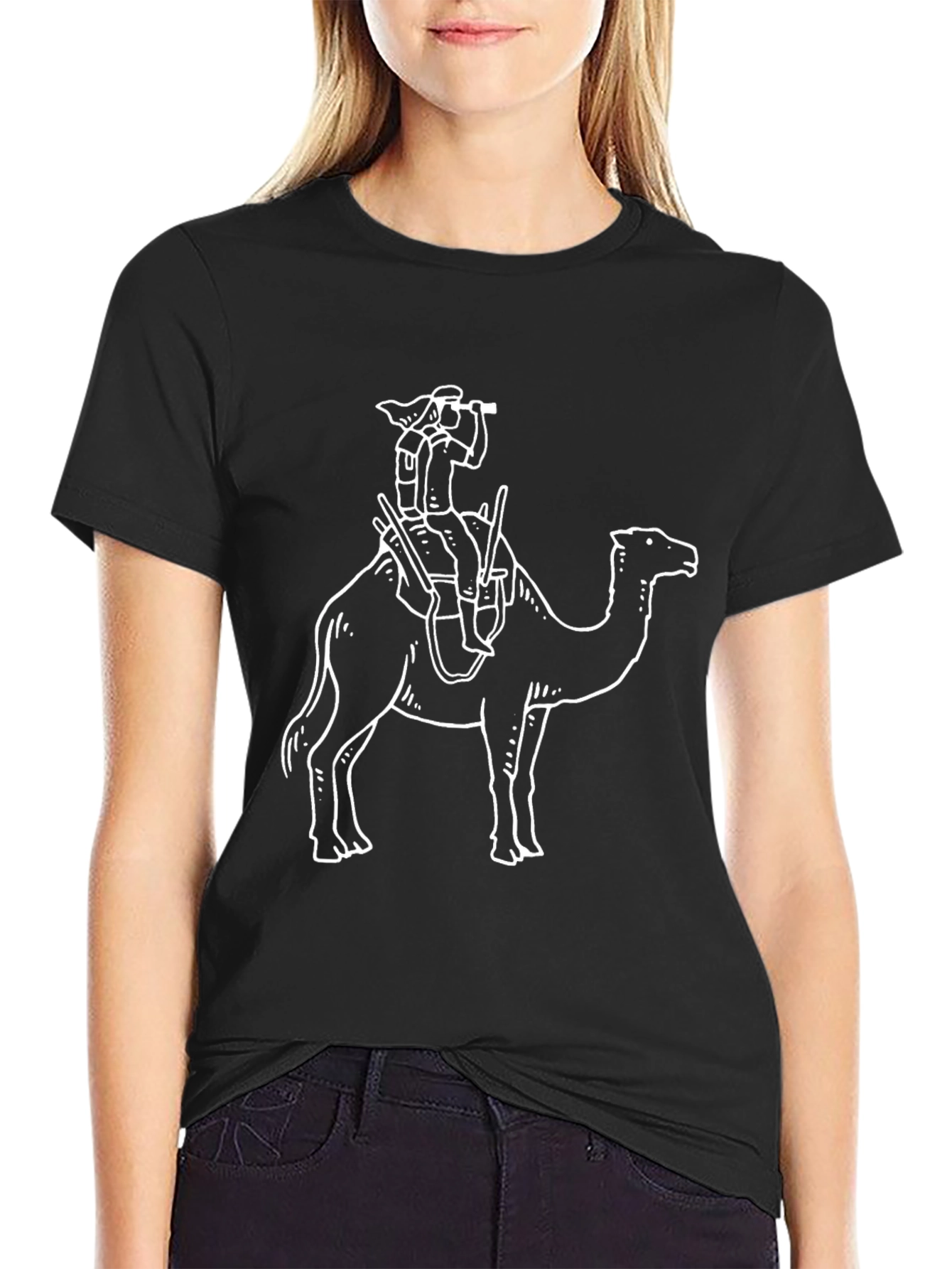 Black T-Shirt with Camel Rider Graphic