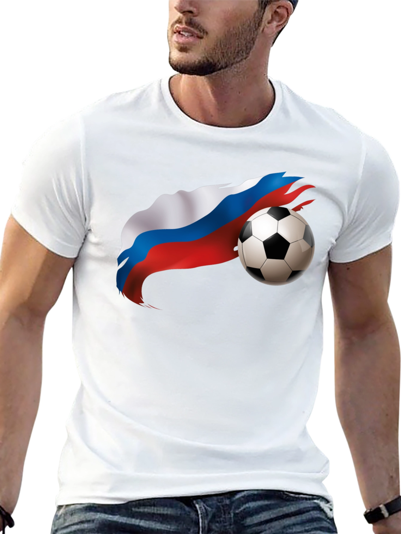 Russian Flag Soccer Ball Graphic Black T-Shirt