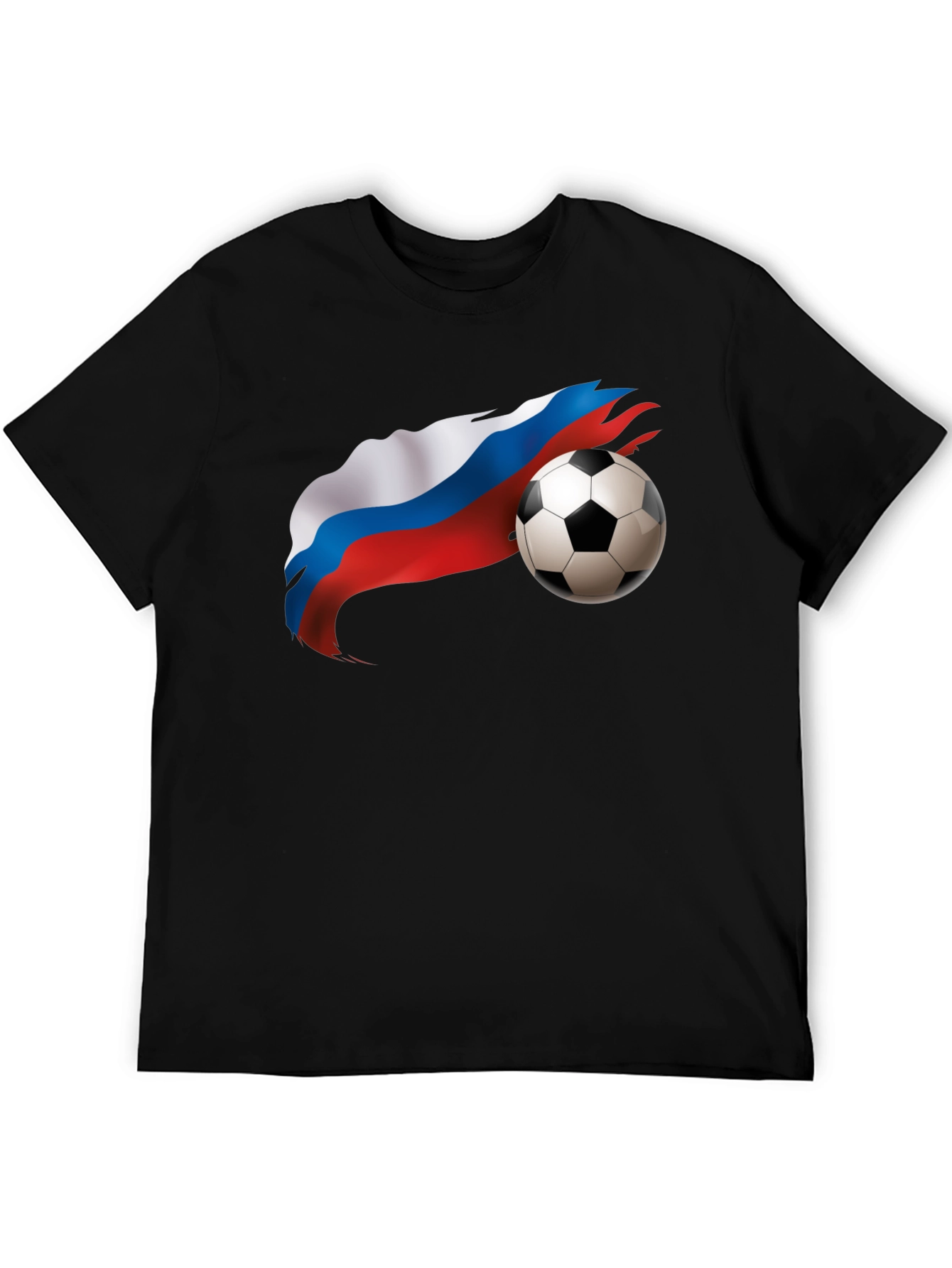 Russian Flag Soccer Ball Graphic Black T-Shirt