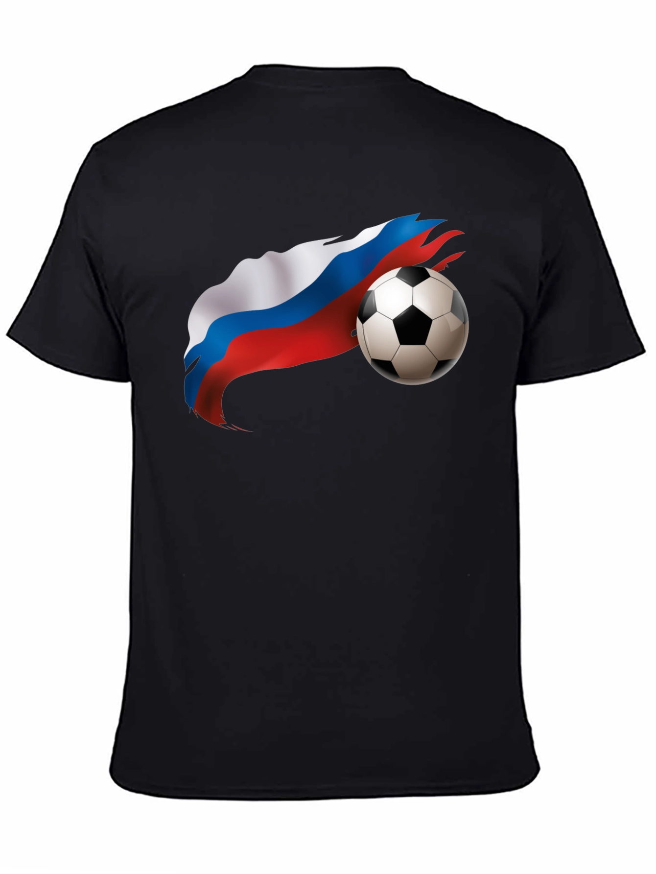 Russian Flag Soccer Ball Graphic Black T-Shirt