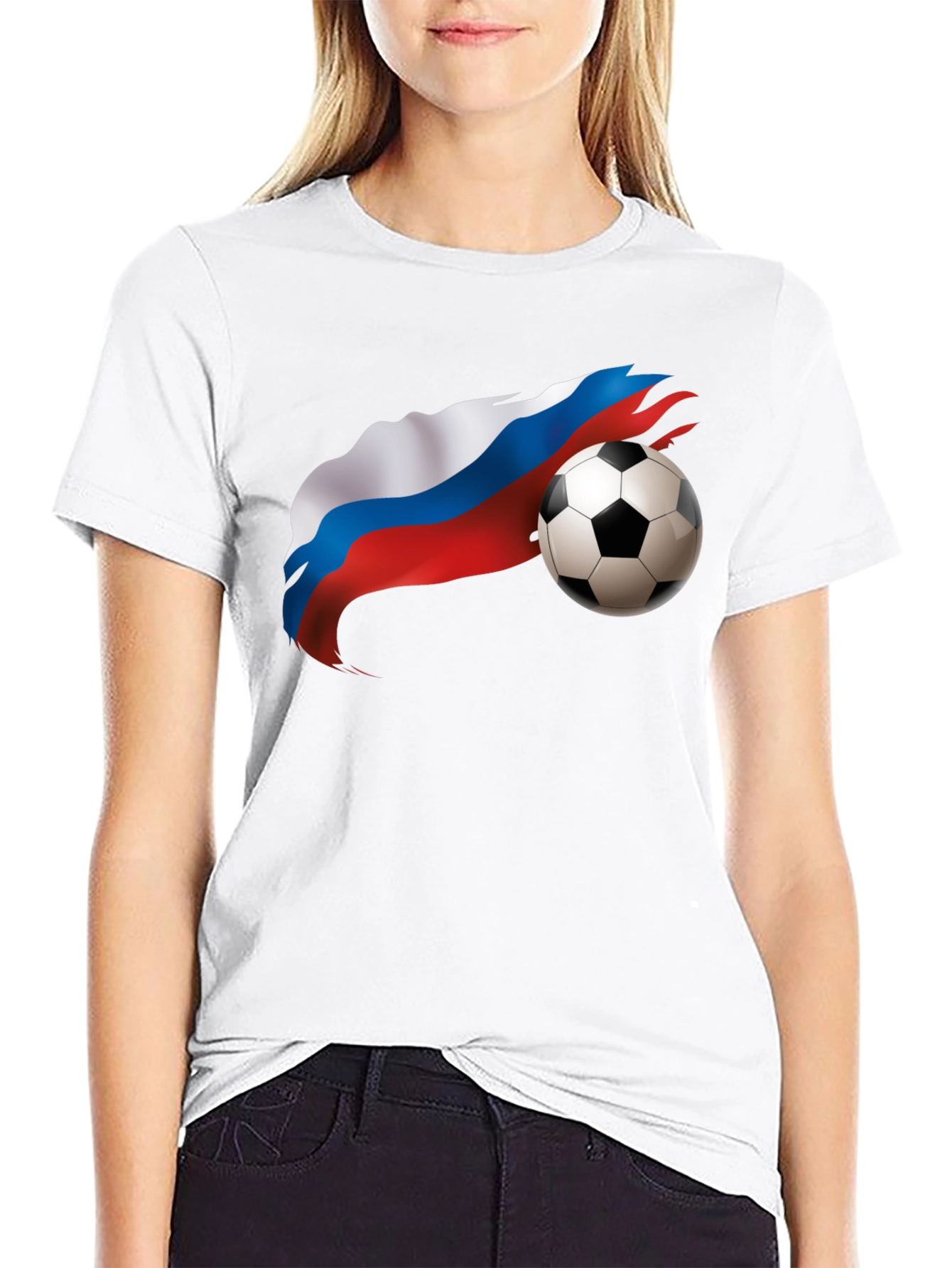 Russian Flag Soccer Ball Graphic Black T-Shirt