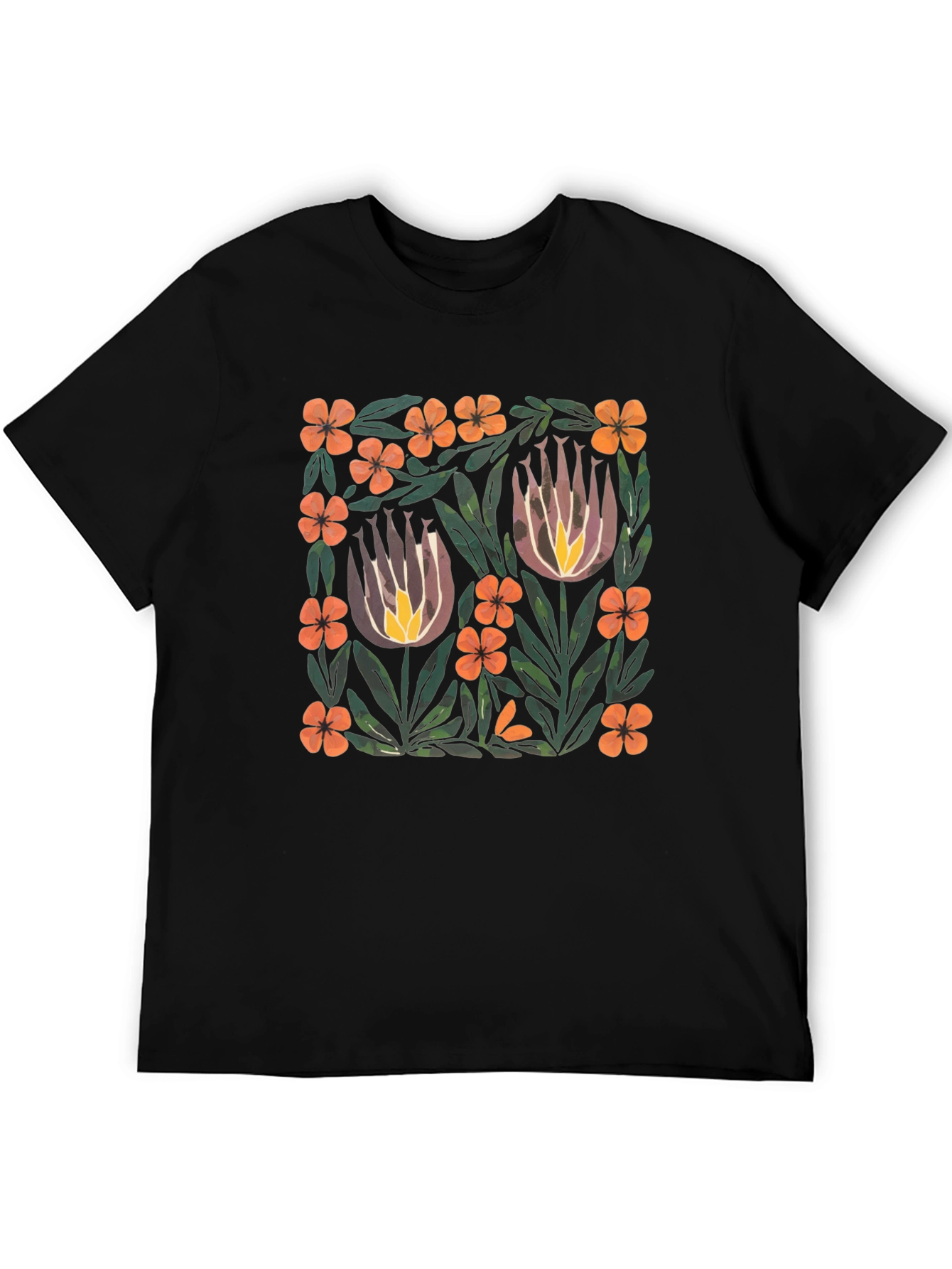 Floral Art Print Black T-Shirt
