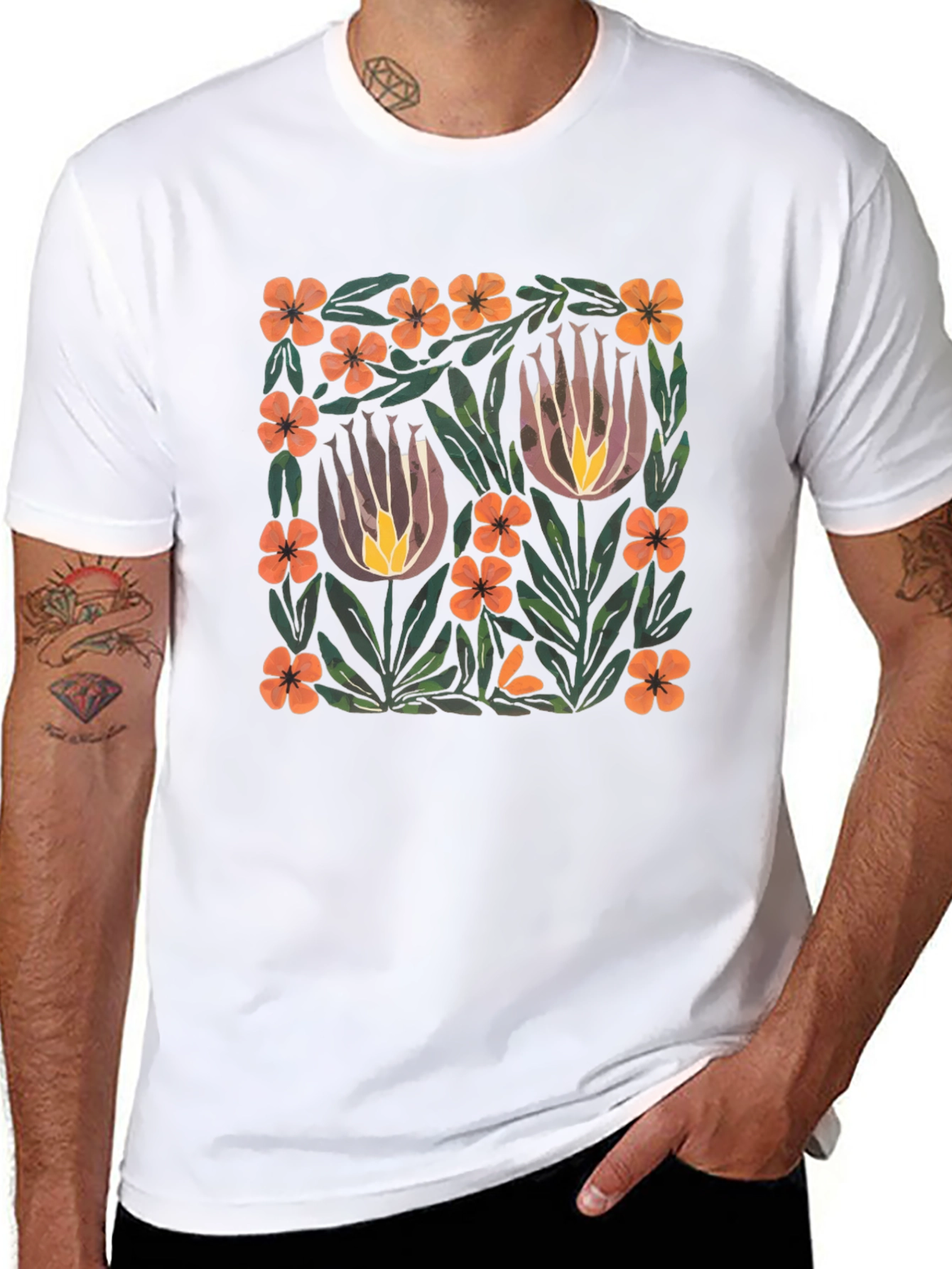 Floral Art Print Black T-Shirt