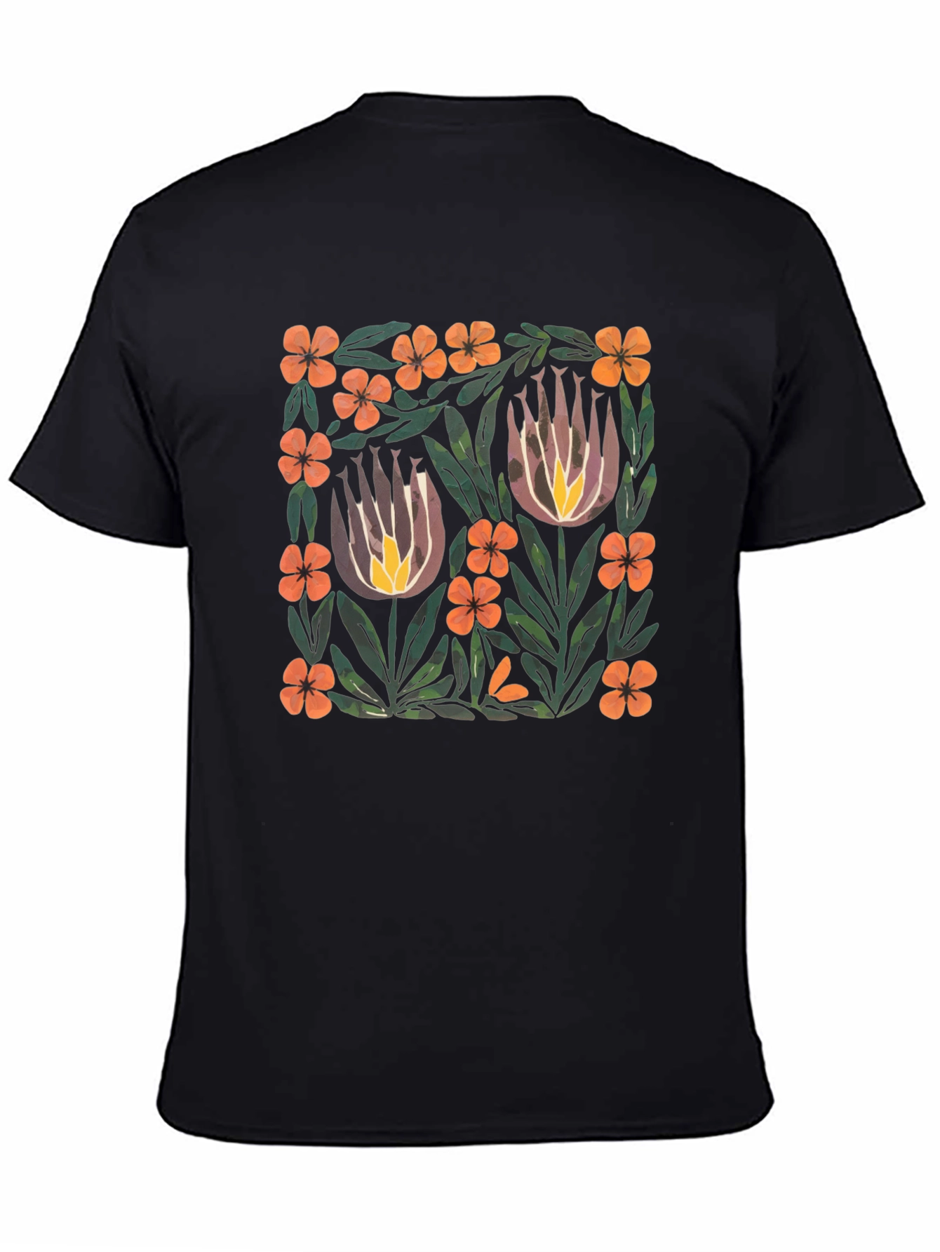 Floral Art Print Black T-Shirt