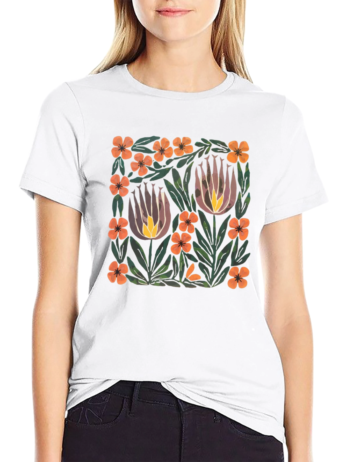 Floral Art Print Black T-Shirt