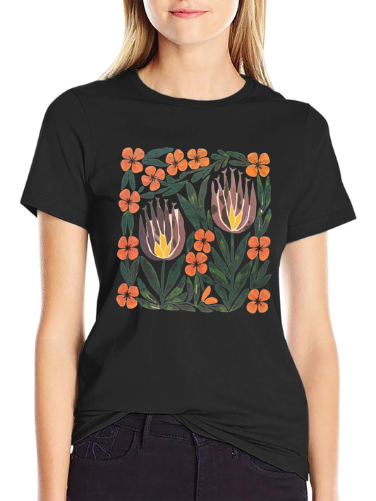 Floral Art Print Black T-Shirt