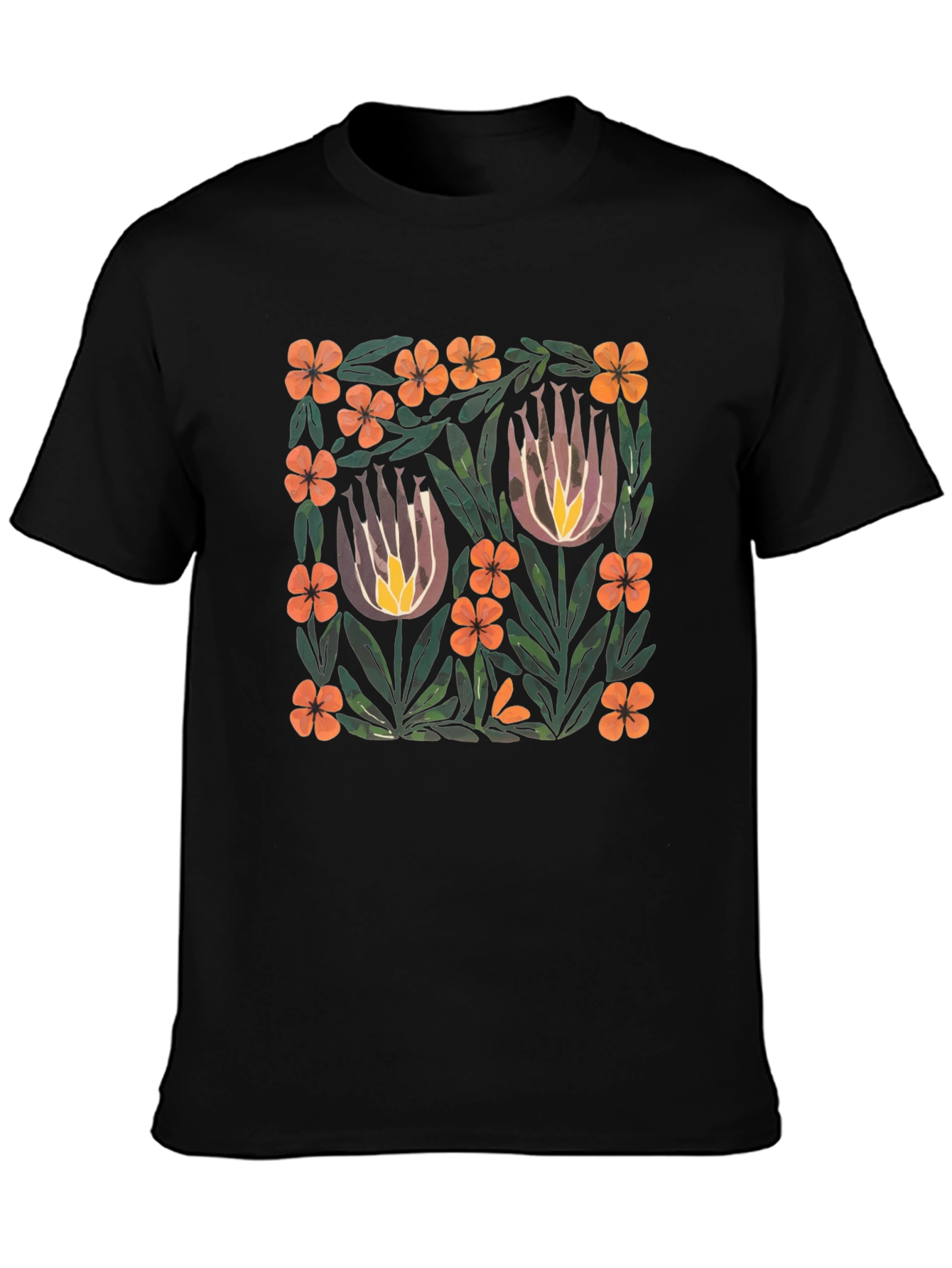 Floral Art Print Black T-Shirt