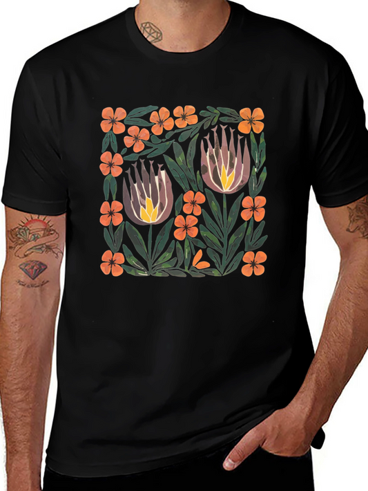 Floral Art Print Black T-Shirt