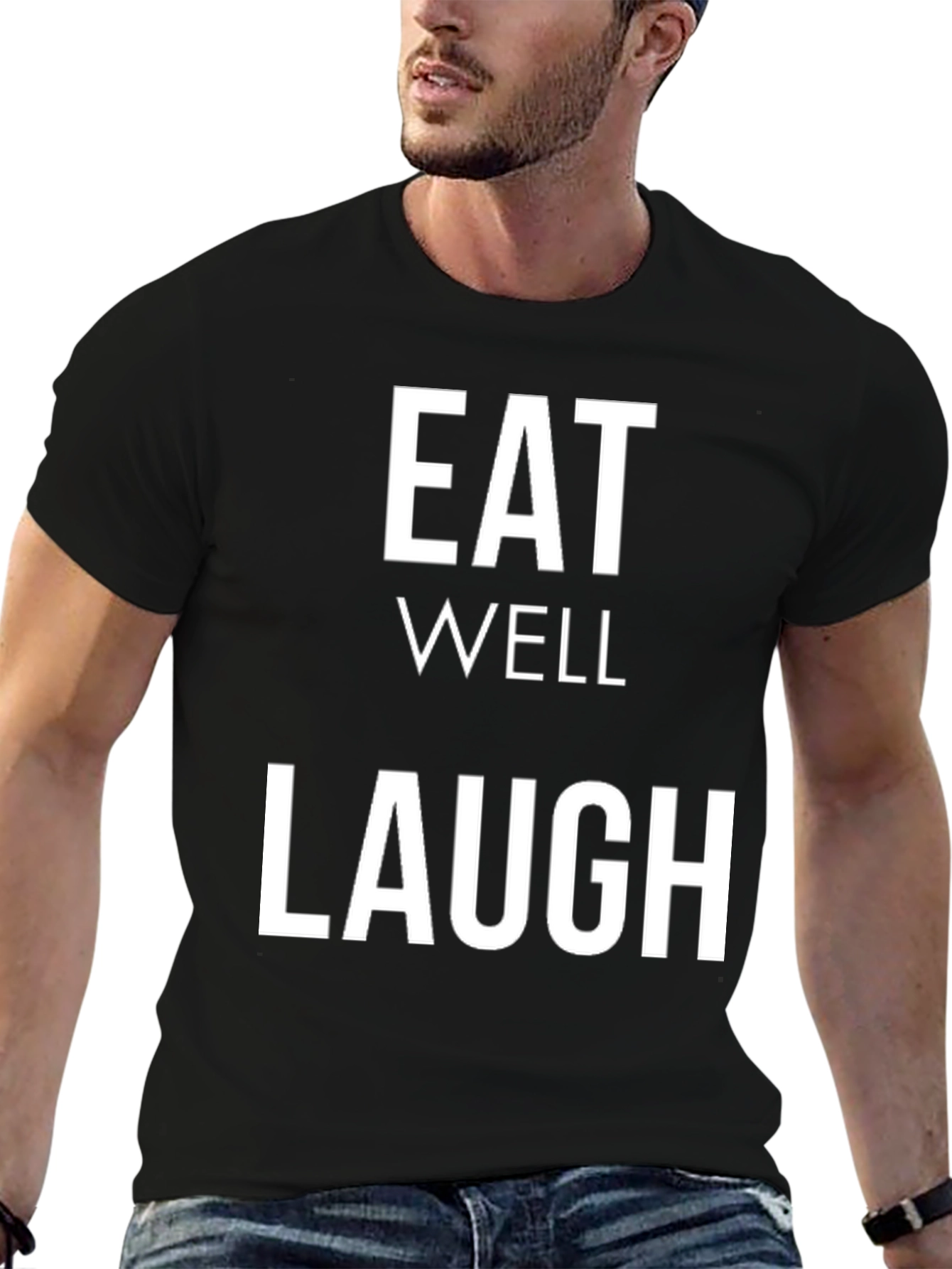 Eat Well Laugh Often Black Graphic Tee