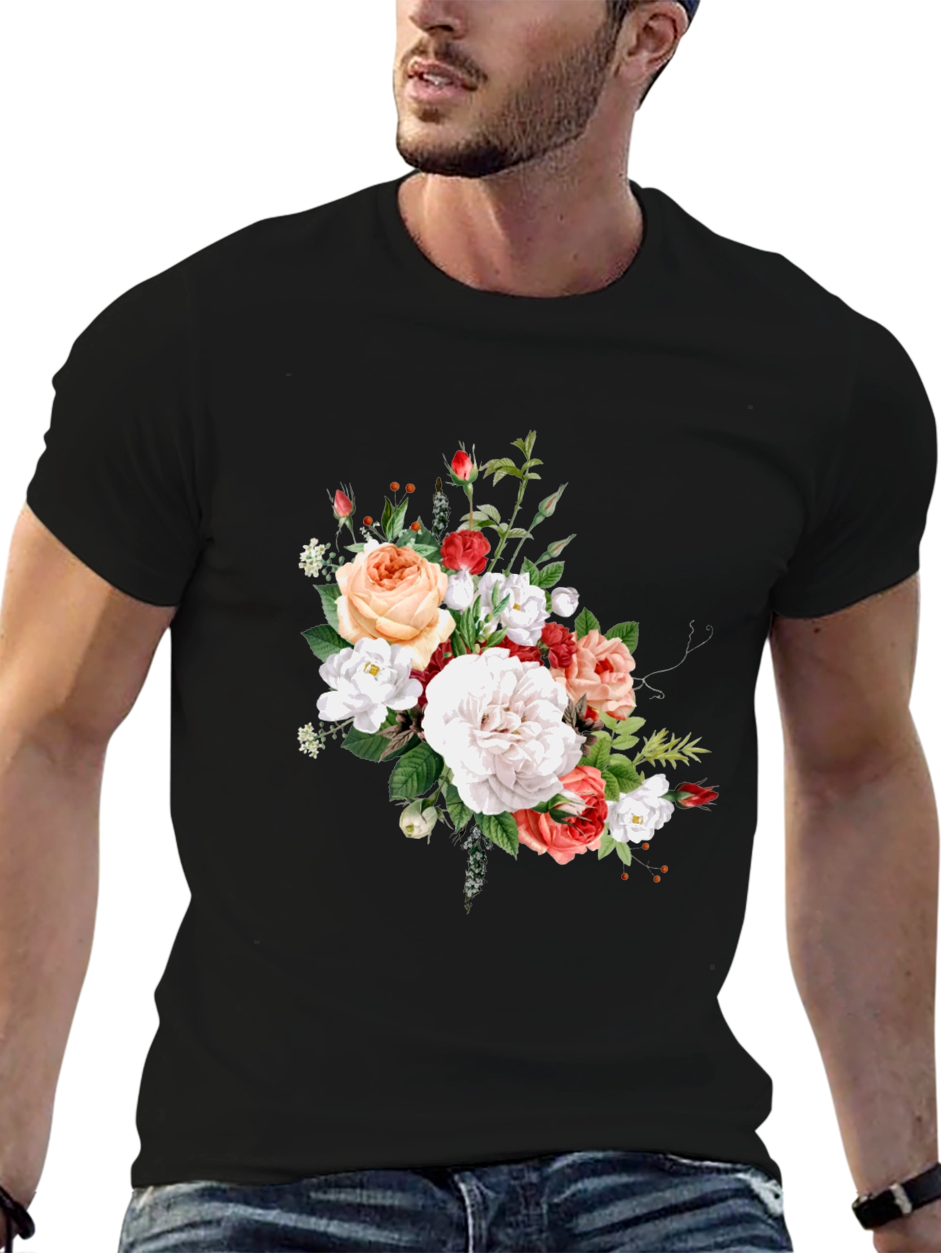 Floral Print Black T-Shirt