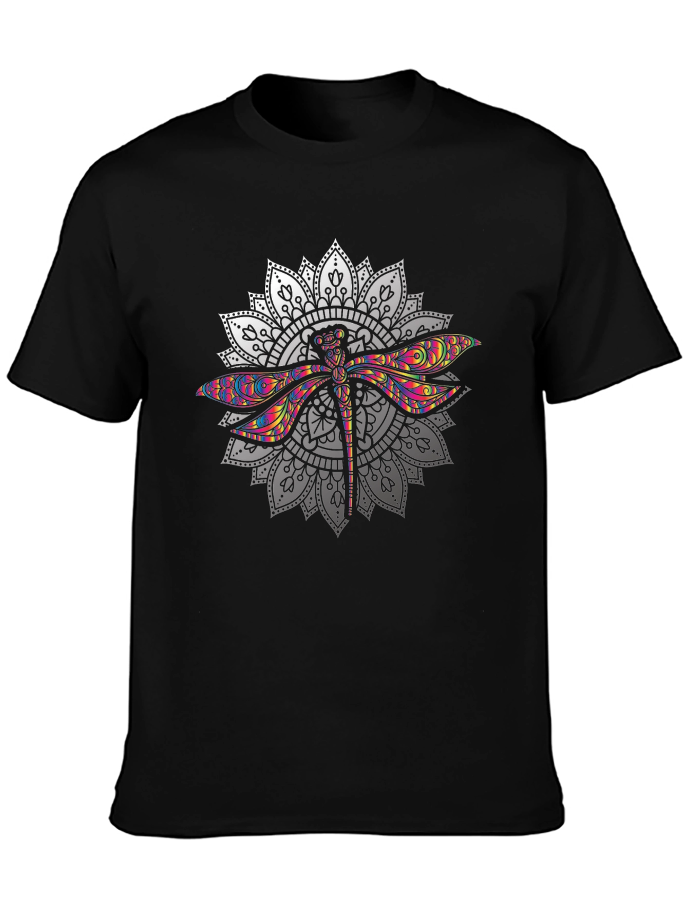 Dragonfly Mandala Graphic T-Shirt - Black
