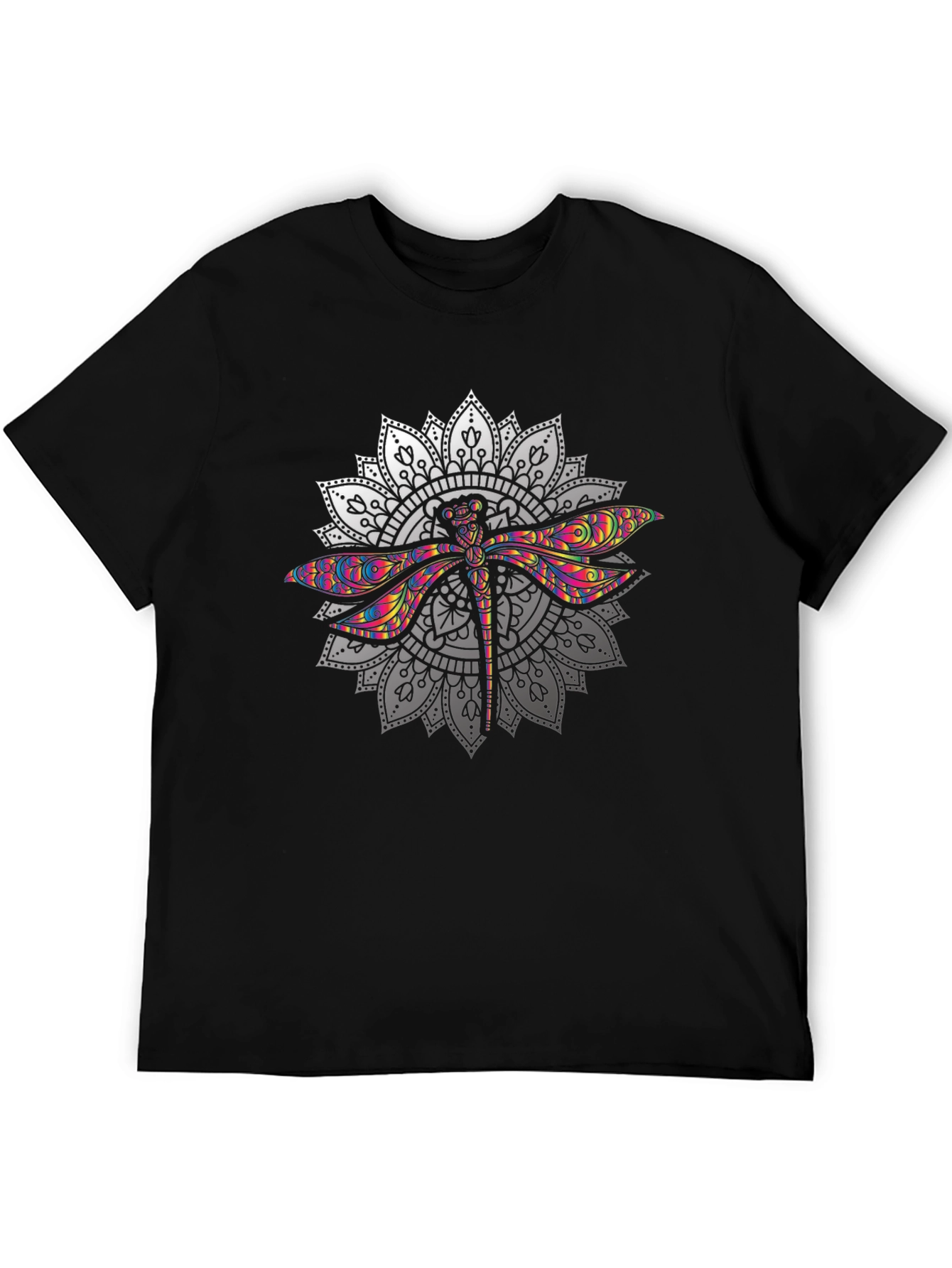 Dragonfly Mandala Graphic T-Shirt - Black