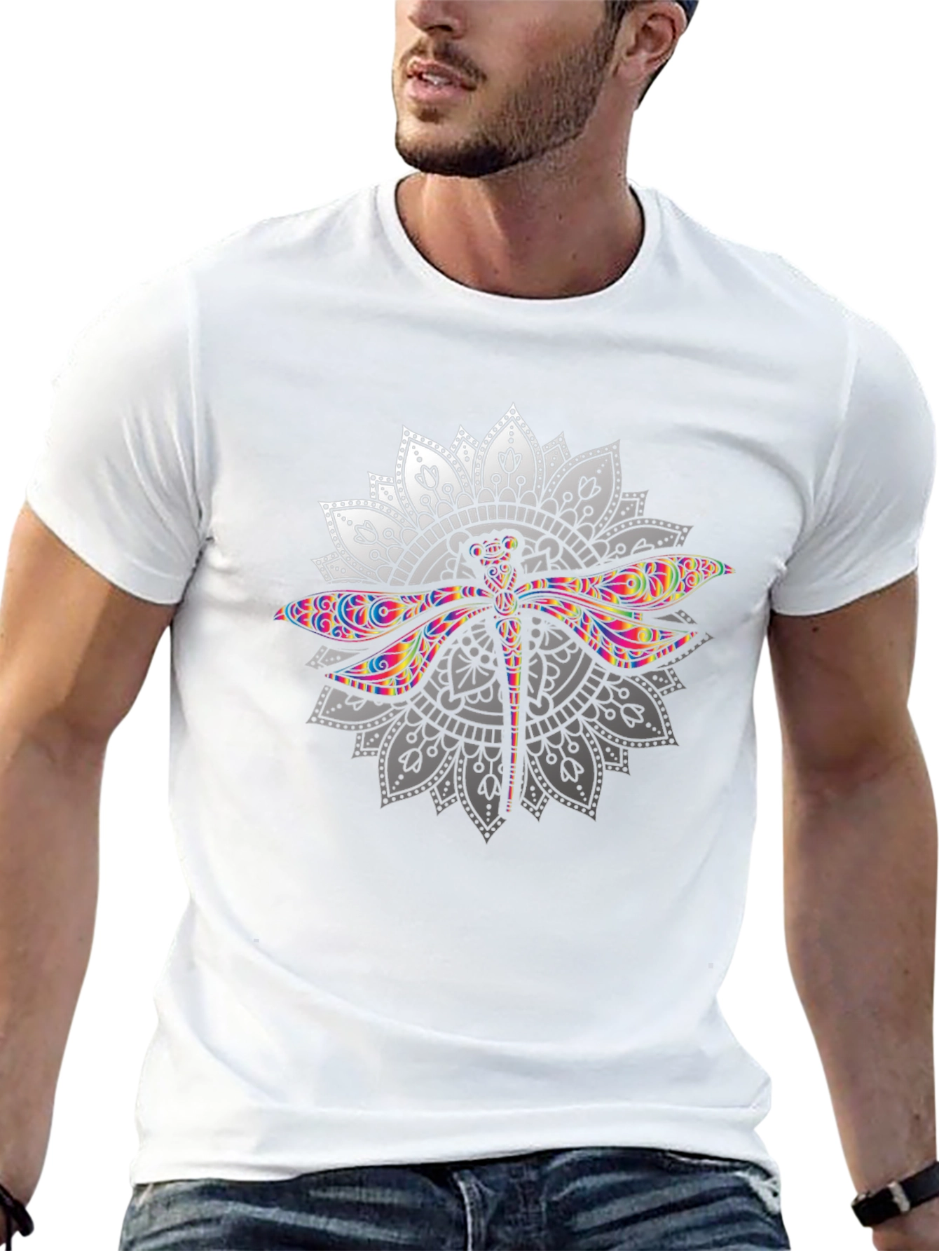 Dragonfly Mandala Graphic T-Shirt - Black