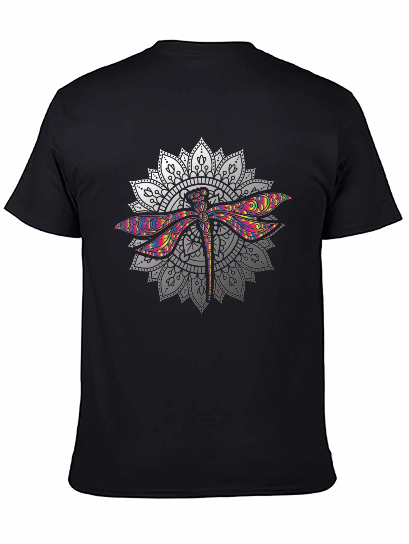 Dragonfly Mandala Graphic T-Shirt - Black