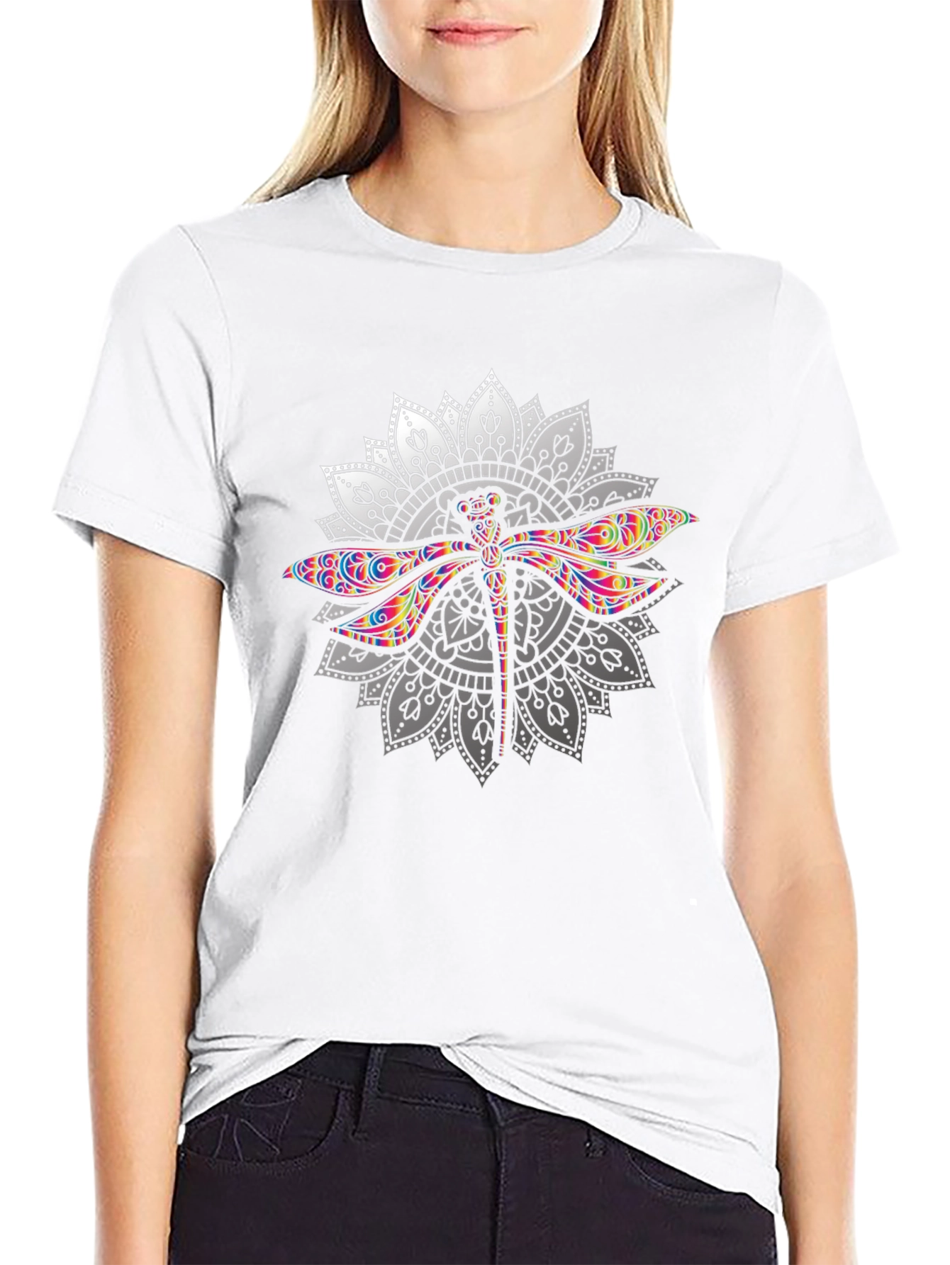Dragonfly Mandala Graphic T-Shirt - Black