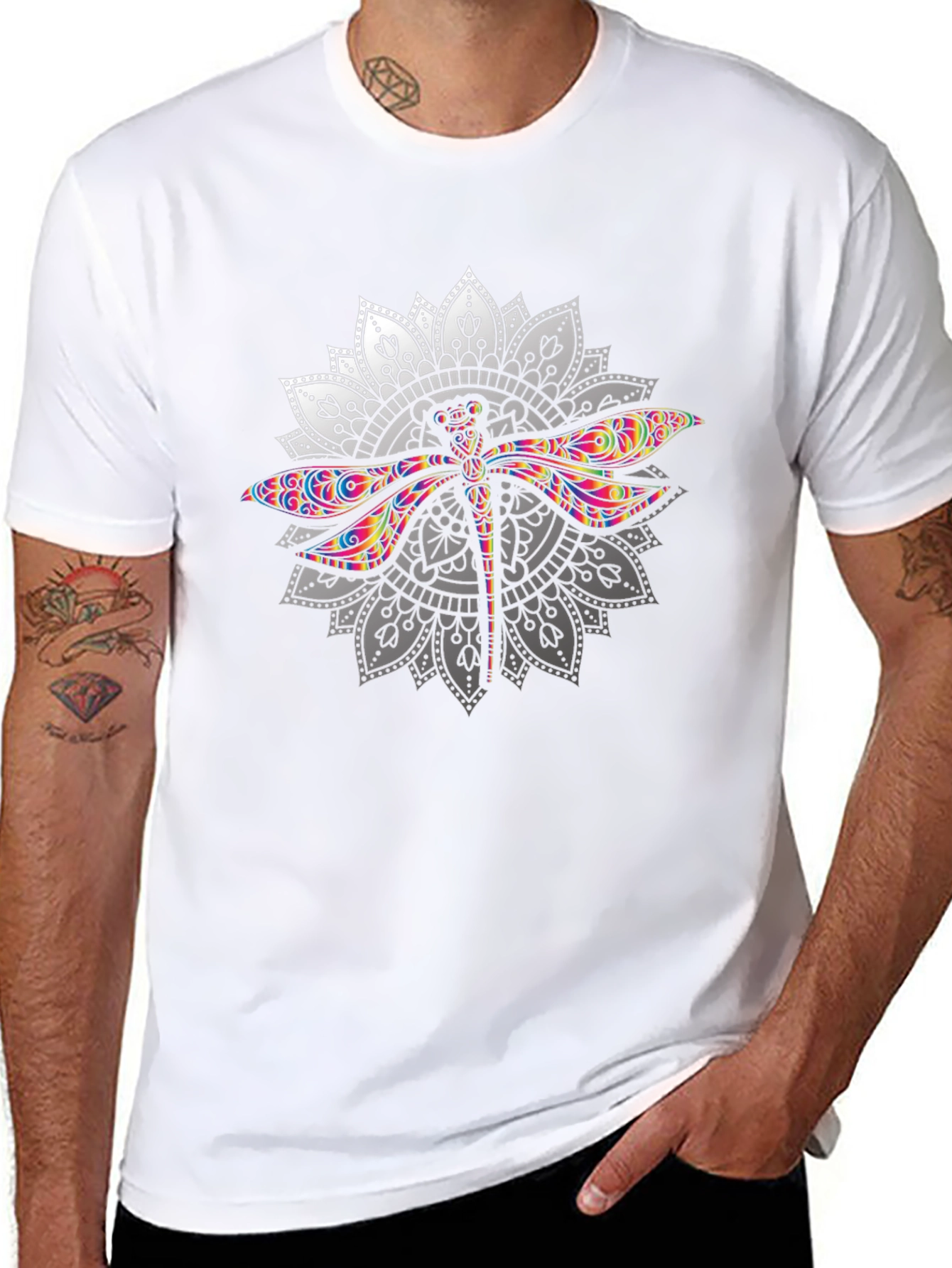 Dragonfly Mandala Graphic T-Shirt - Black