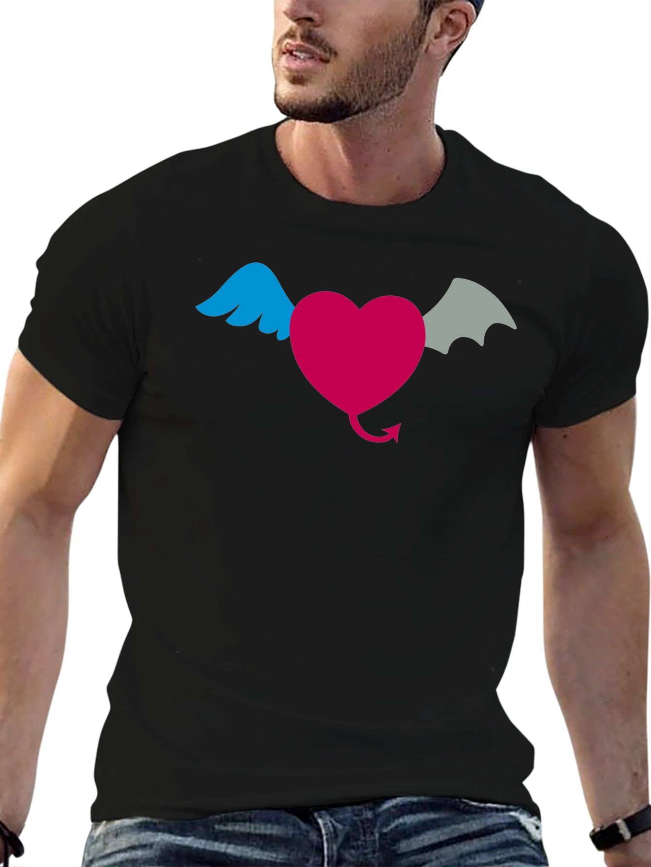 Heart With Wings & Devil Tail Graphic T-Shirt