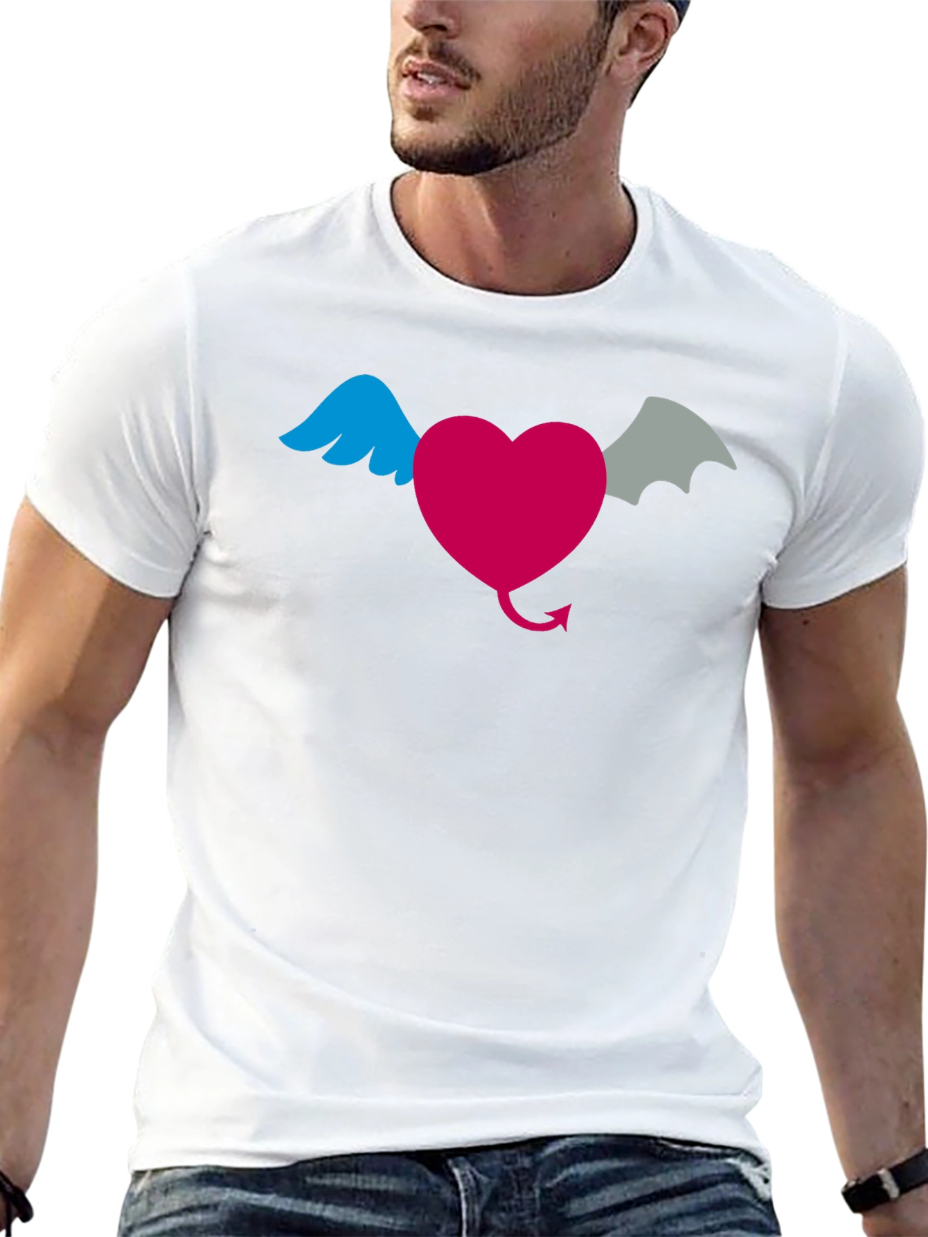 Heart With Wings & Devil Tail Graphic T-Shirt
