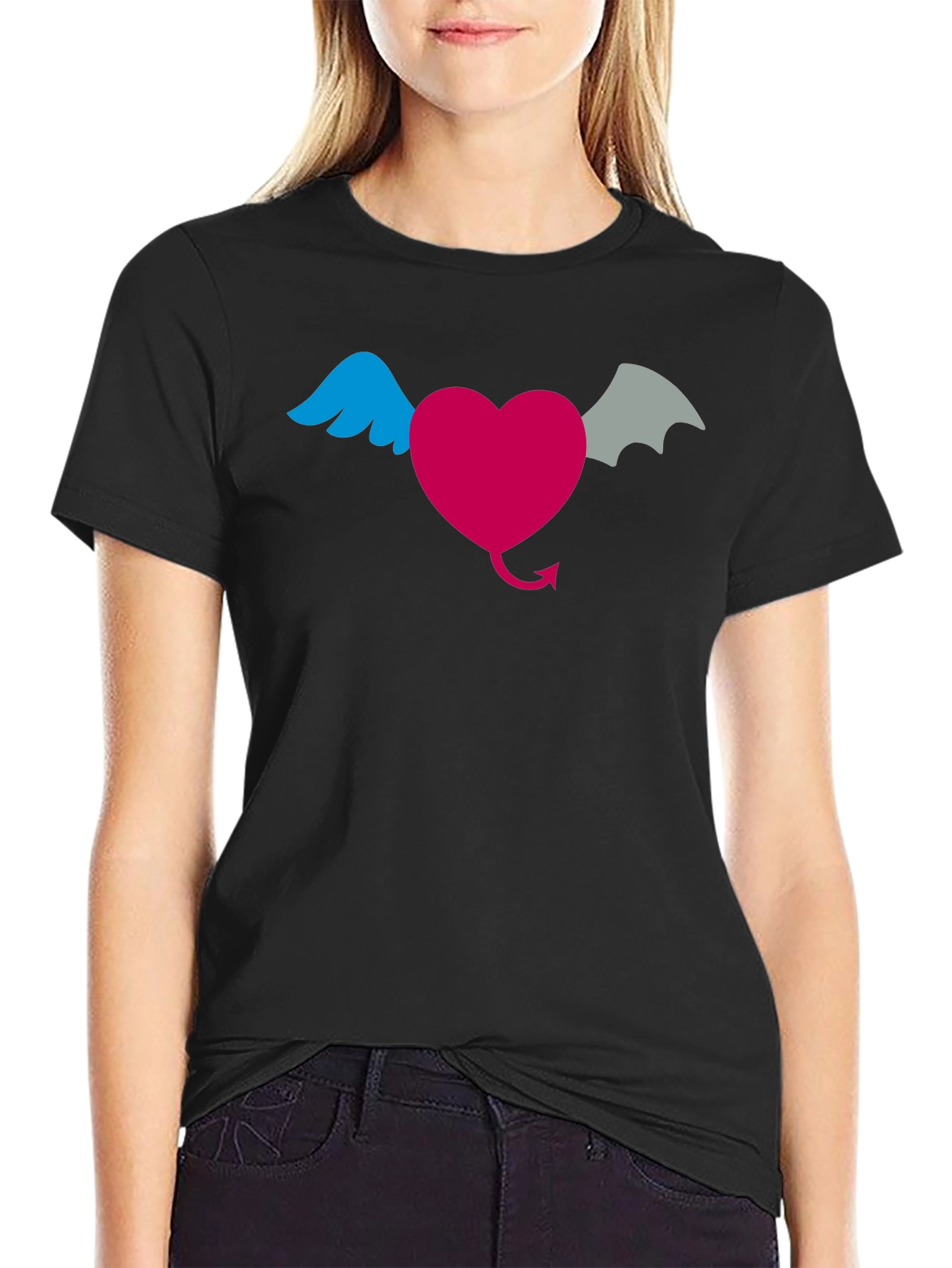 Heart With Wings & Devil Tail Graphic T-Shirt