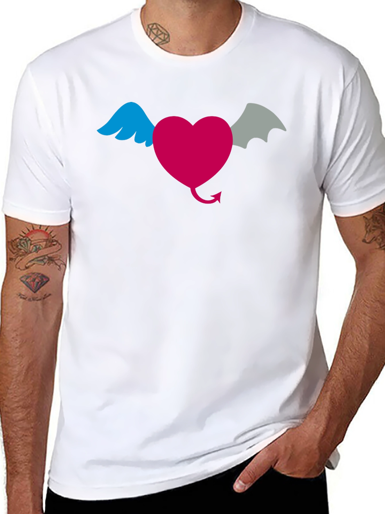Heart With Wings & Devil Tail Graphic T-Shirt
