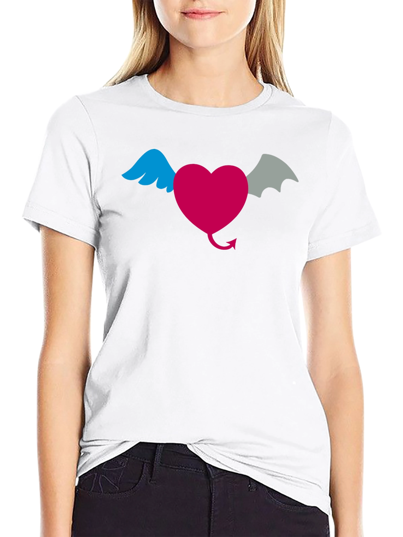 Heart With Wings & Devil Tail Graphic T-Shirt