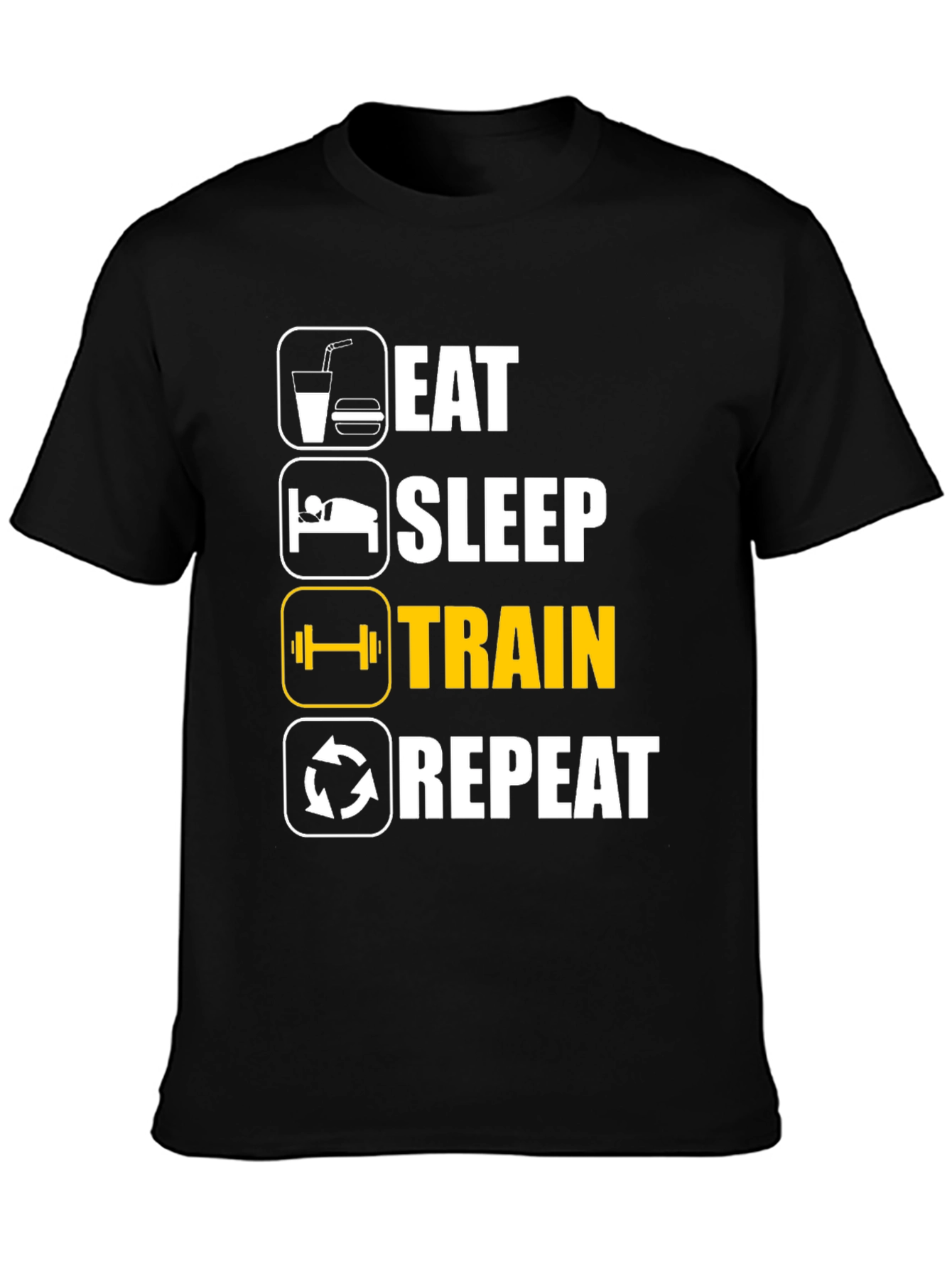 Eat Sleep Train Repeat Black T-Shirt