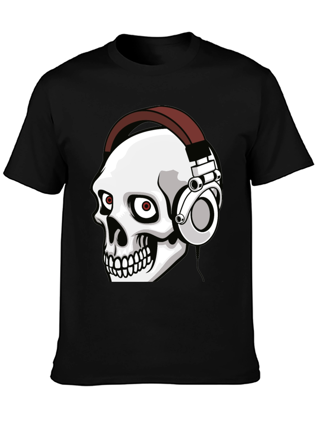 Skull Wearing Headphones Graphic Tee - Black