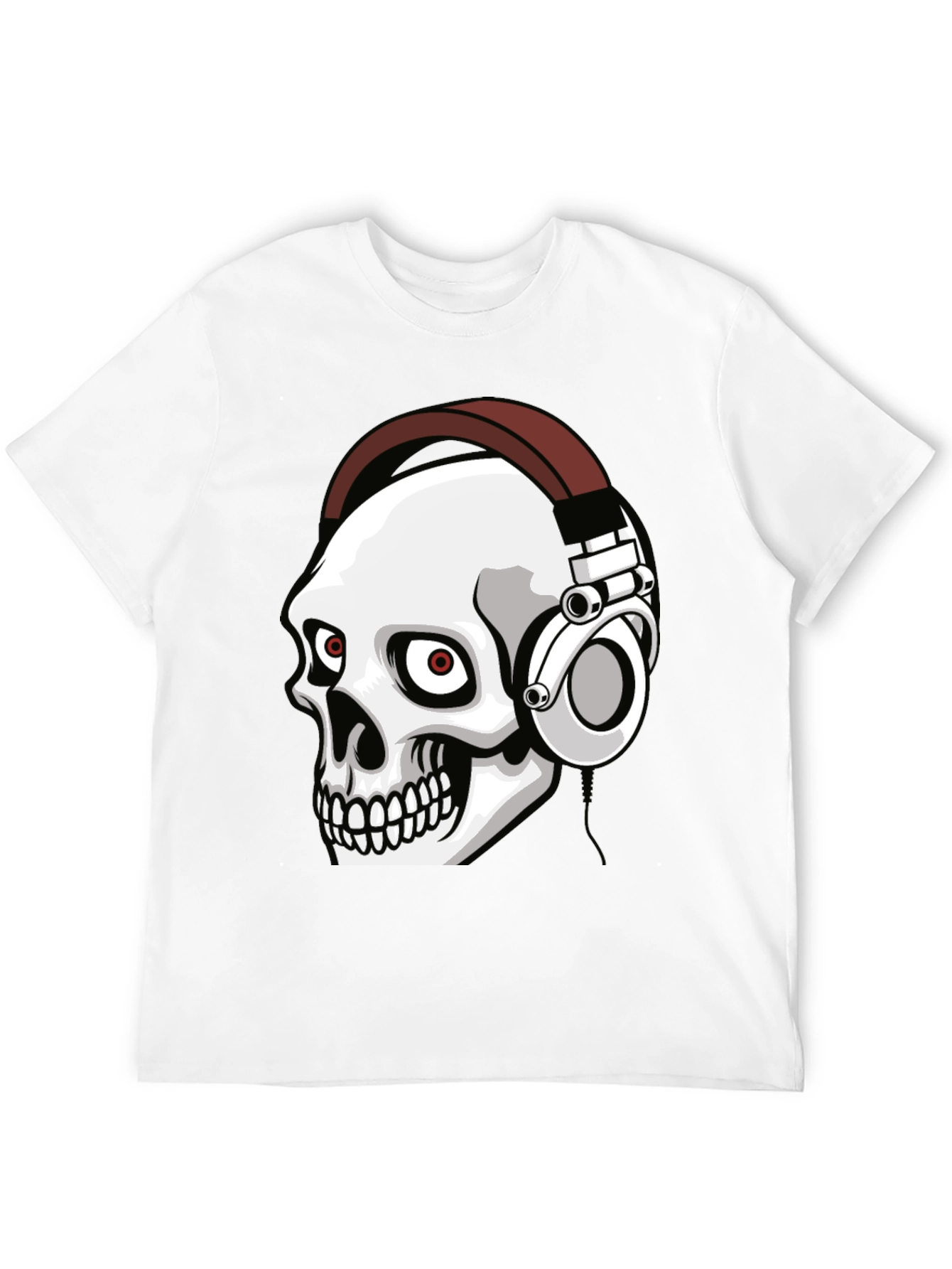 Skull Wearing Headphones Graphic Tee - Black
