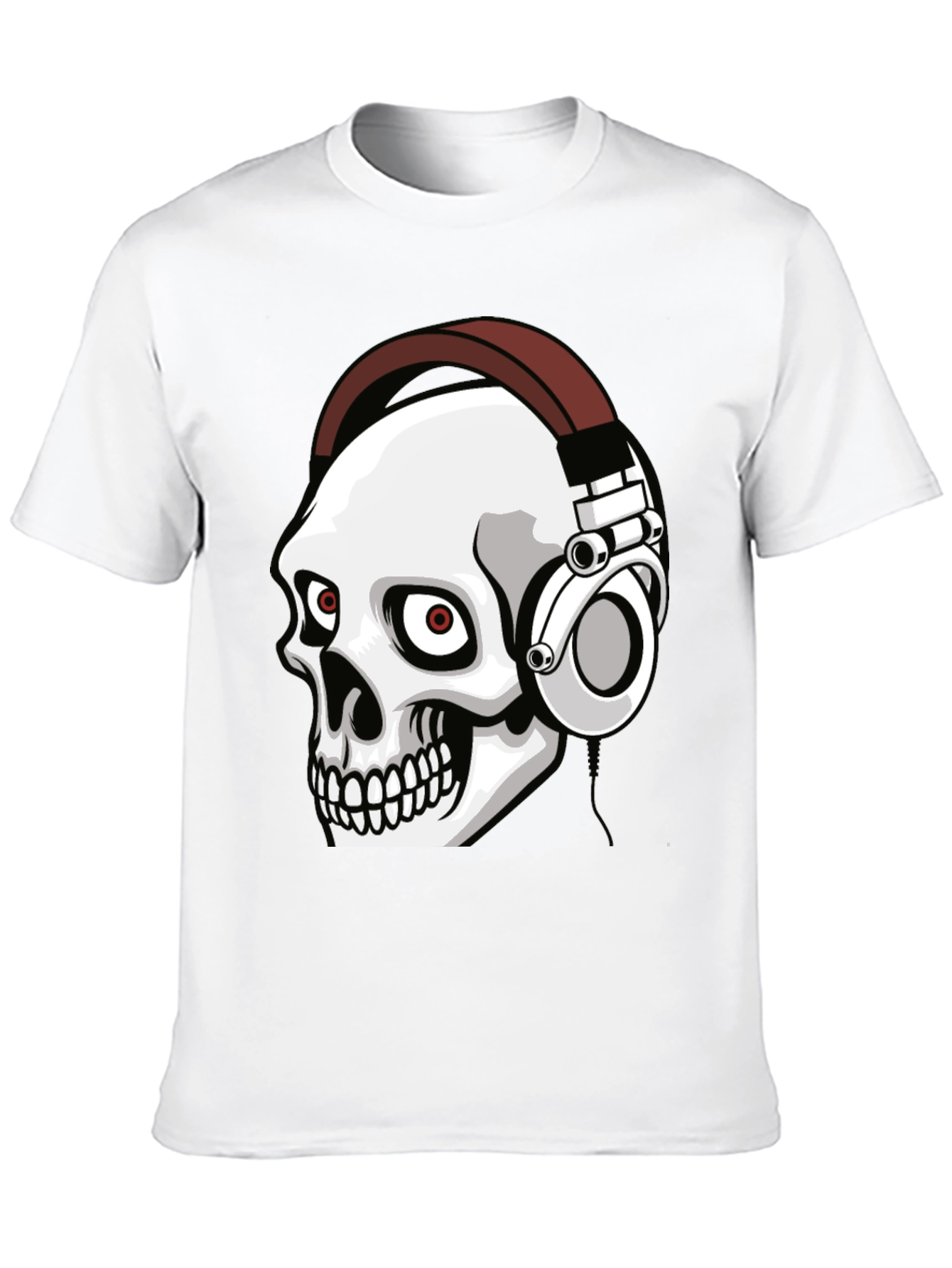 Skull Wearing Headphones Graphic Tee - Black
