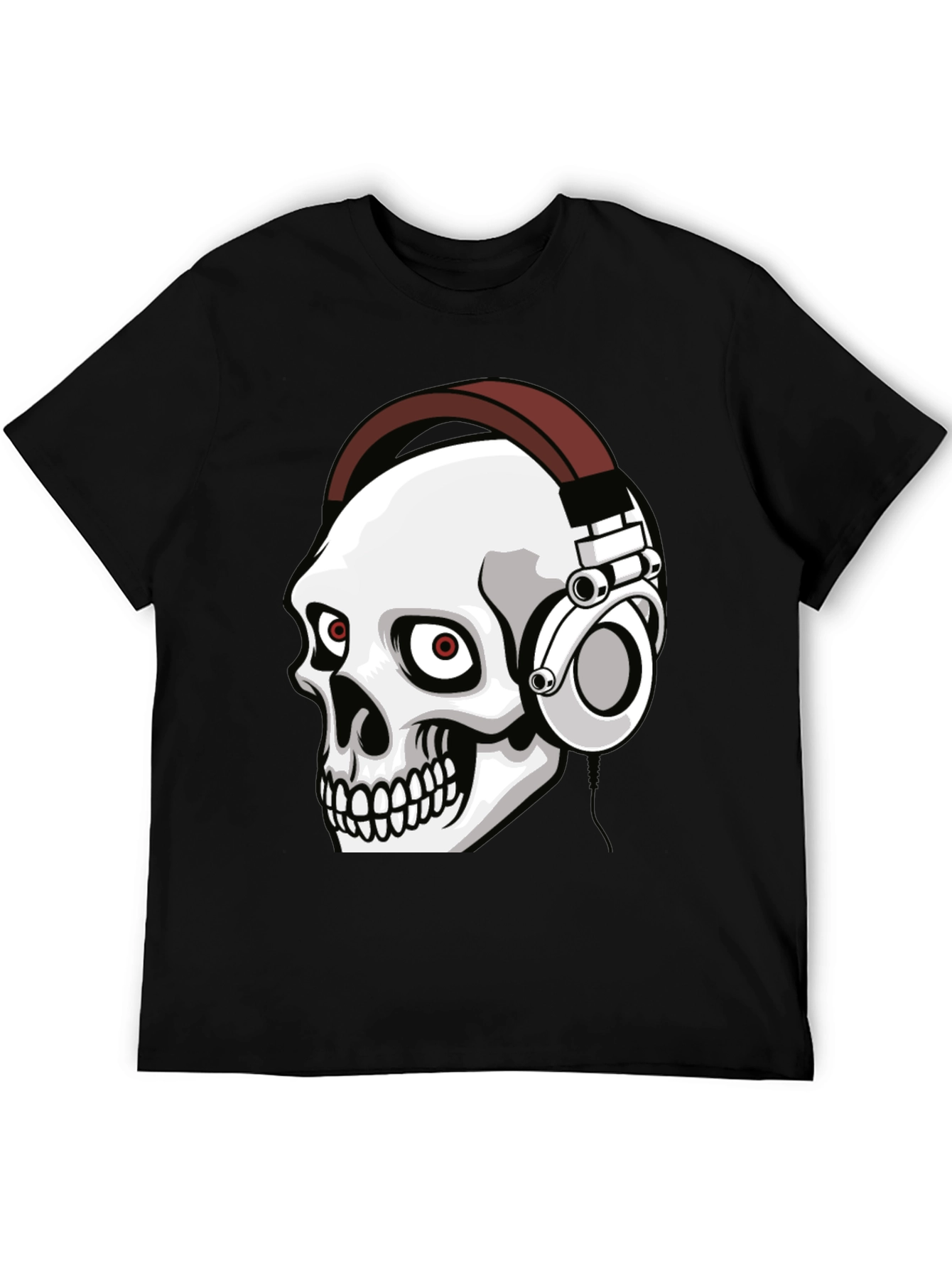 Skull Wearing Headphones Graphic Tee - Black