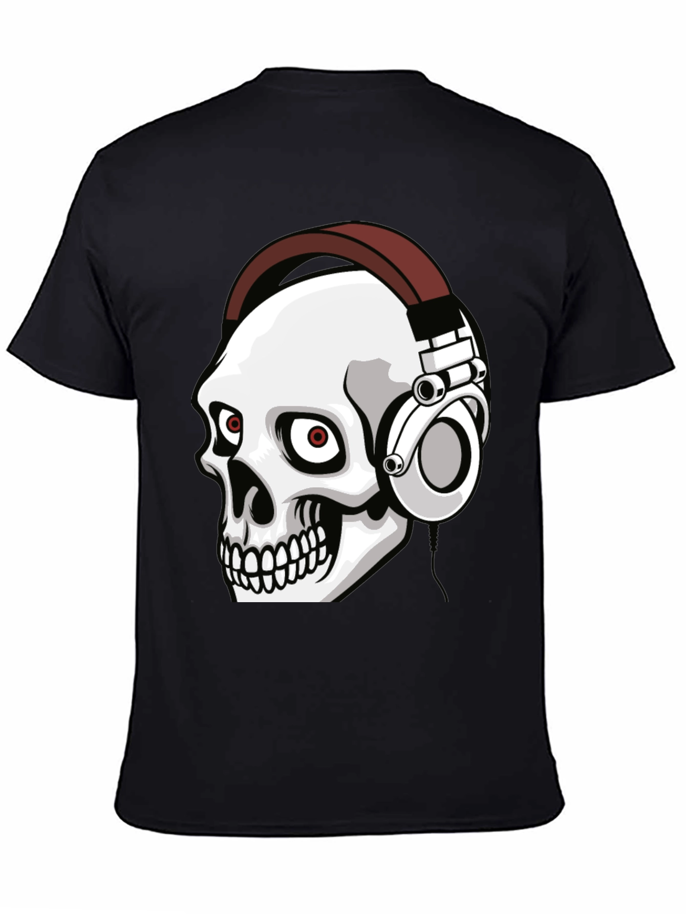 Skull Wearing Headphones Graphic Tee - Black
