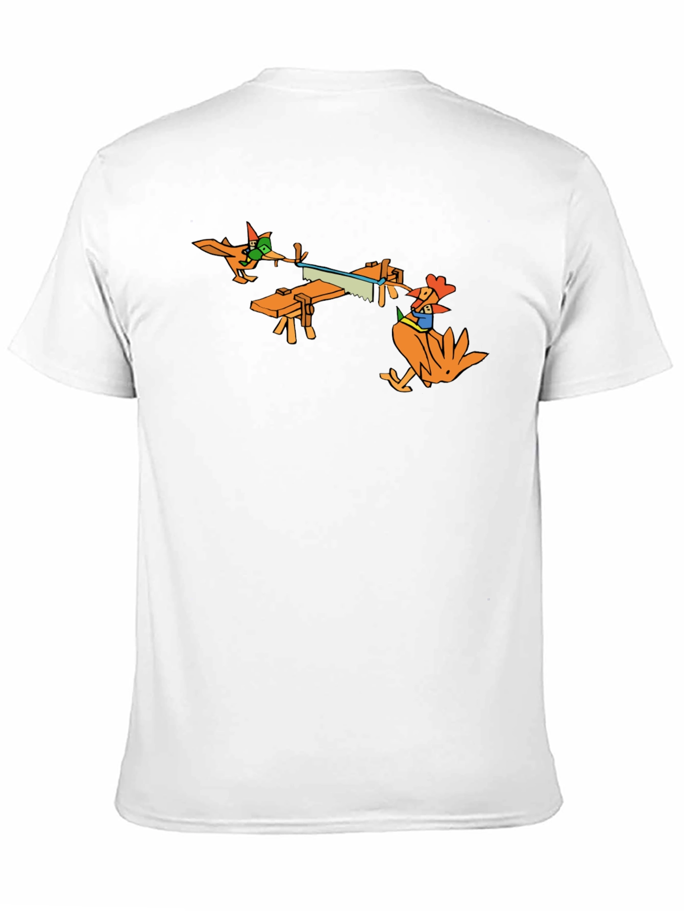 Funny Cartoon Chicken Sawing Wood T-Shirt