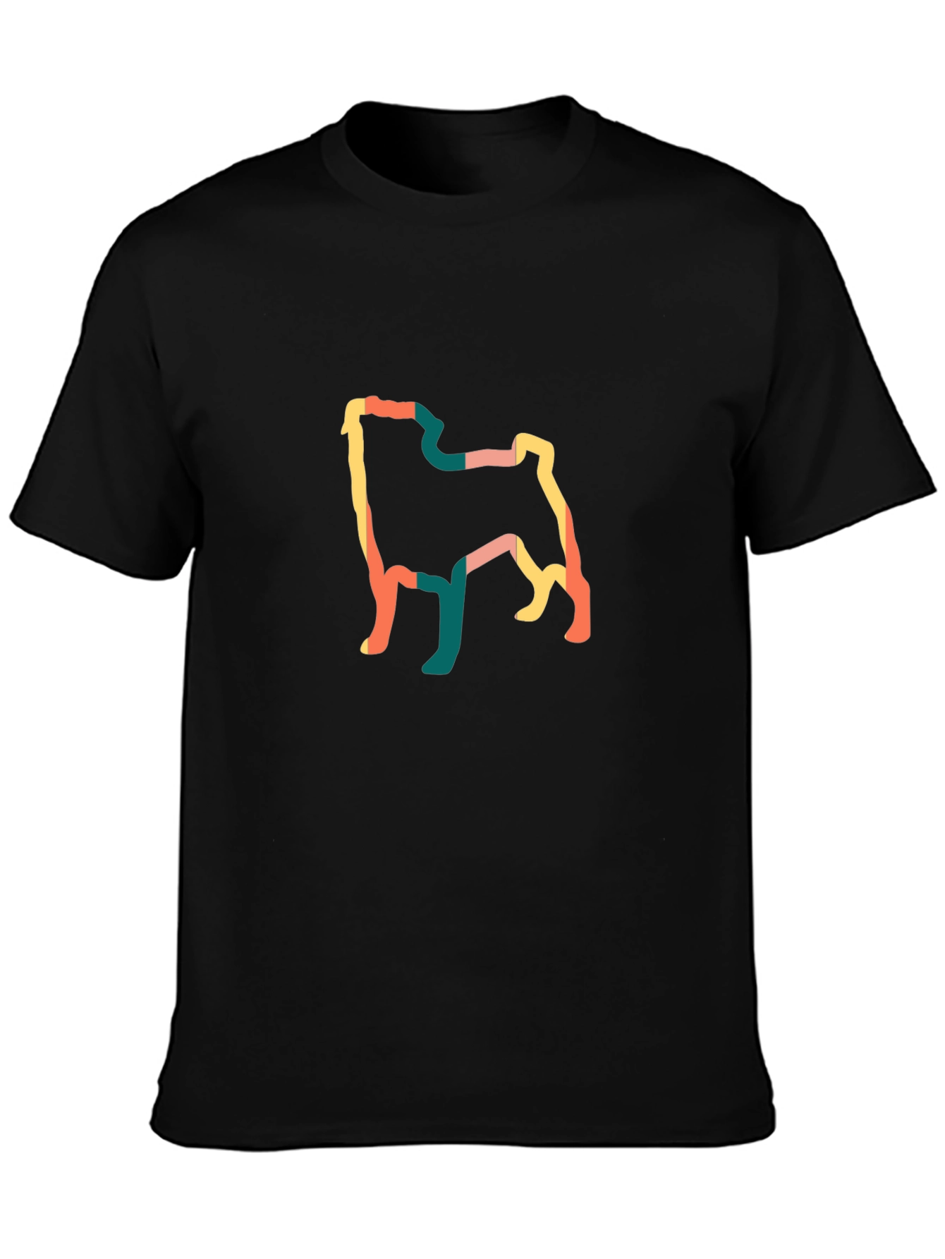 Retro Pug Outline T-Shirt - Black