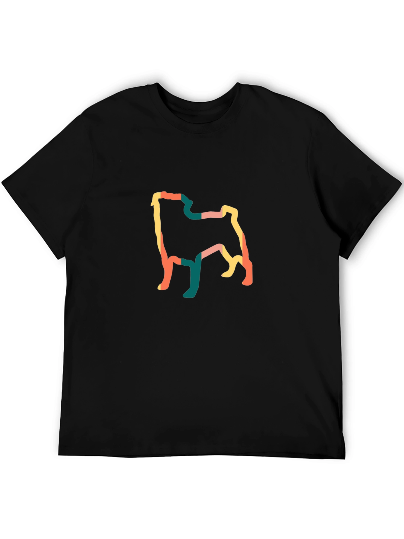 Retro Pug Outline T-Shirt - Black