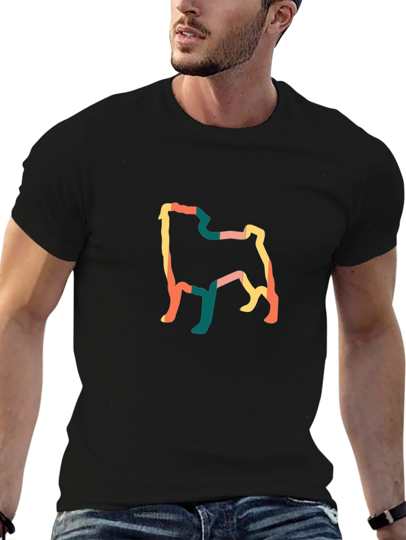 Retro Pug Outline T-Shirt - Black